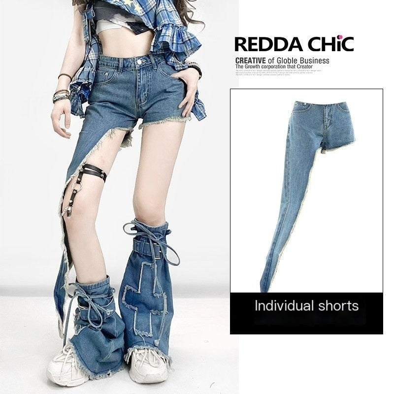 REDDACHIC_American_Vintage_Irregular_Zip_Fly_Low_Rise_Layered_Y2K_Women'S_Denim_Shorts_MISSTT