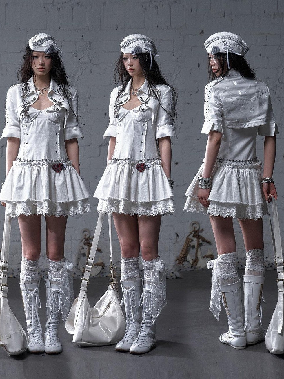 NO ROMANCE Washed Frayed Hem Vintage Punk Academy Women'S Cotton Slip Mini Dresses