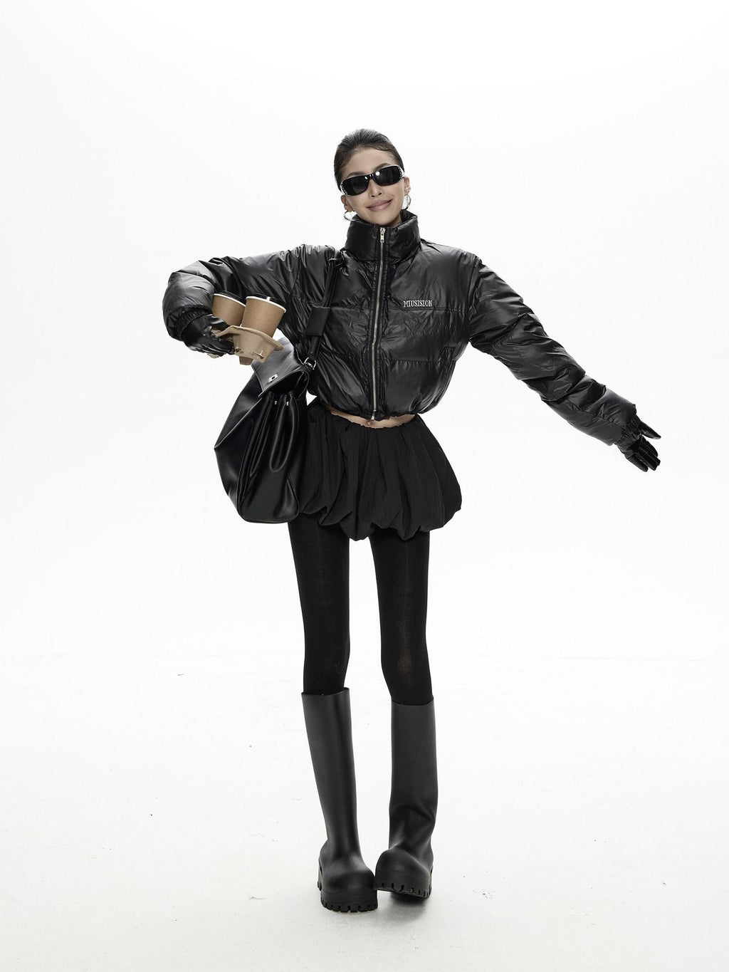 ZERO Warm Insulated Oversized Street Embroidered Stand Collar Black Puffer Jackets