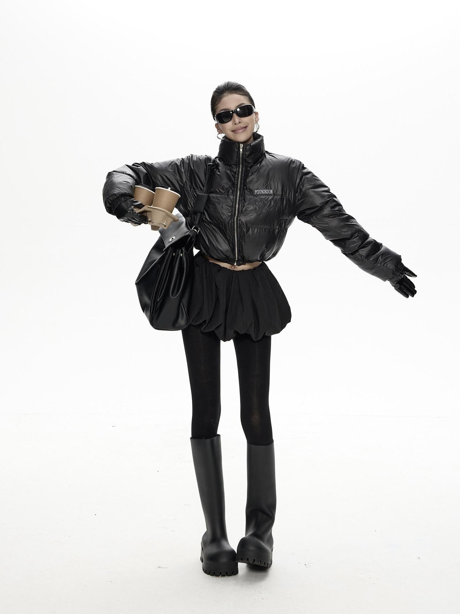 ZERO Warm Insulated Oversized Street Embroidered Stand Collar Black Puffer Jackets
