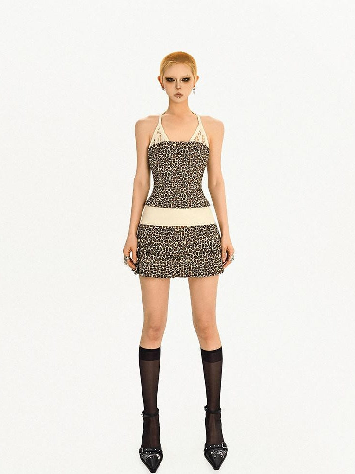 Nico Molly High Waist Zipper A Line Leopard Print Street Style Slim Fit Women Mini Skirts