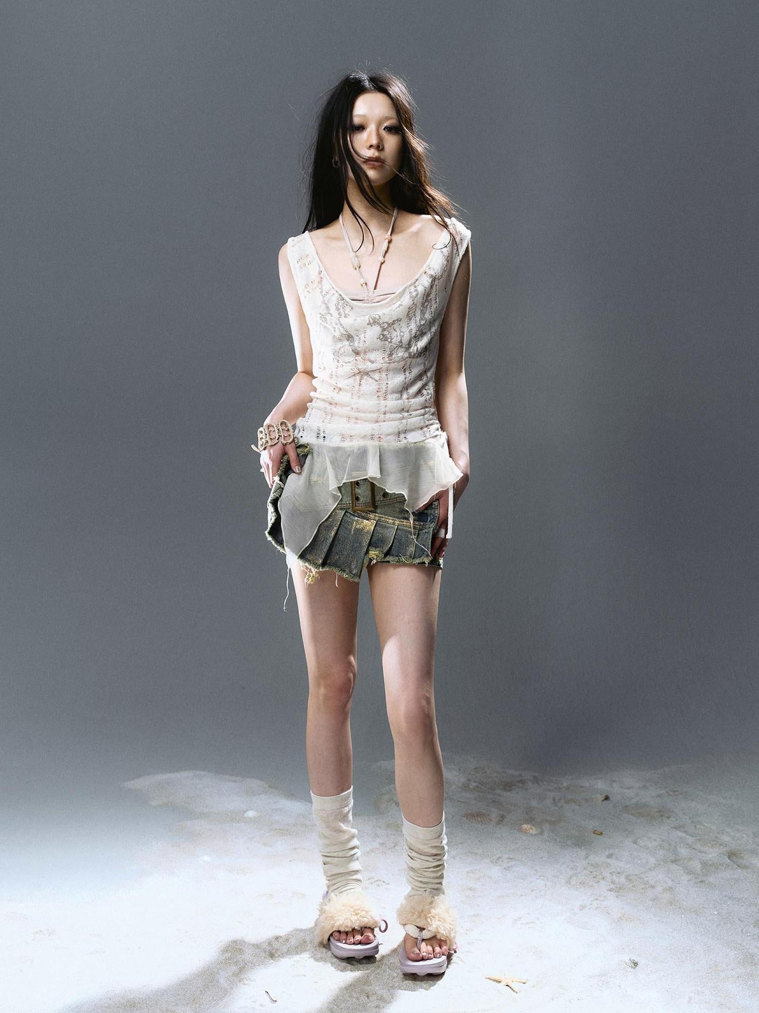 Cest Nous Asymmetrical Patchwork Chiffon Strappy Slim Fit Street Printed Minidresses