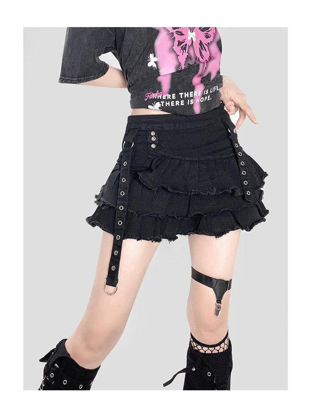 REDDACHIC Subculture Punk Black Pleated Low Waist Women'S Denim Mini Skirts