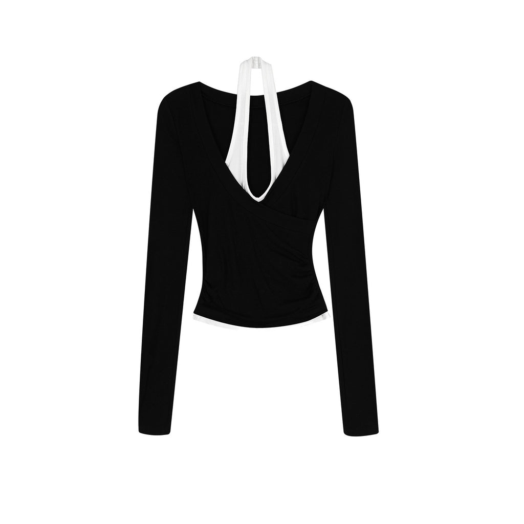 ZERO_Faux_Two_Piece_Slim_Korean_U_Neck_Cropped_Pullover_Women_Viscose_Knitwear_MISSTT