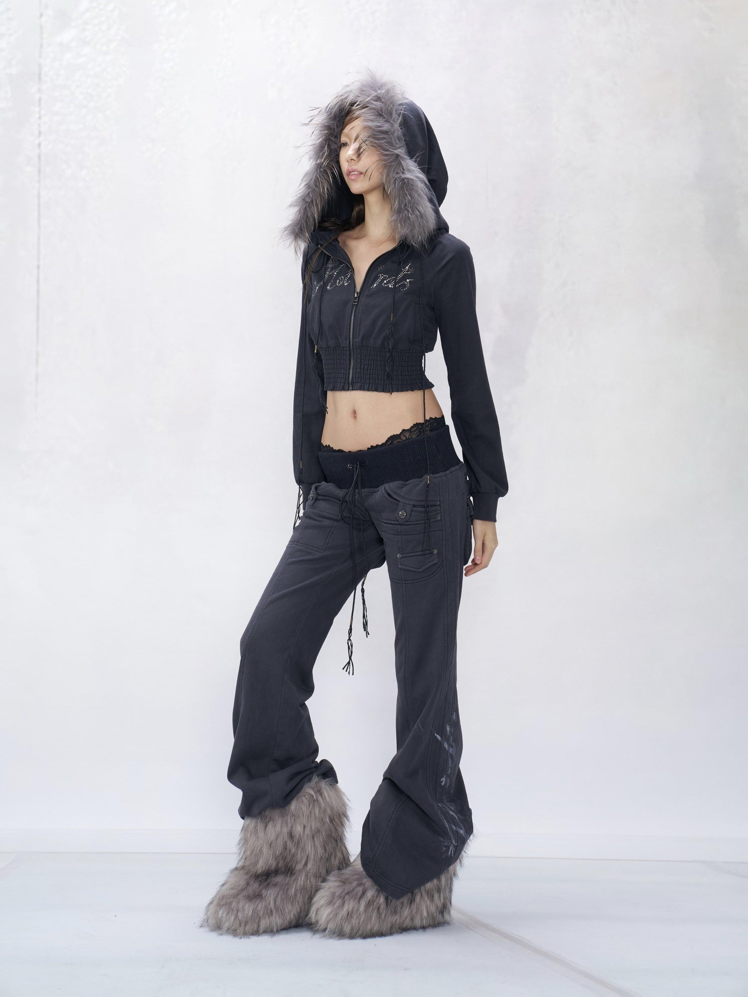 Flowers birds Market 100% Cotton Printed Sexy Slight Flare Mid Rise Women Purple Sweatpants/Joggers