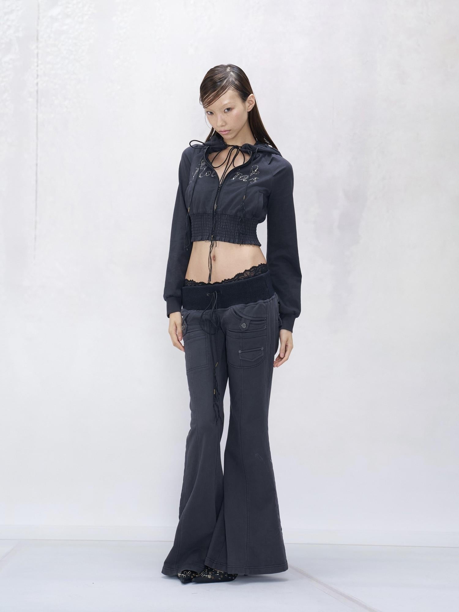 Flowers birds Market 100% Cotton Printed Sexy Slight Flare Mid Rise Women Purple Sweatpants/Joggers