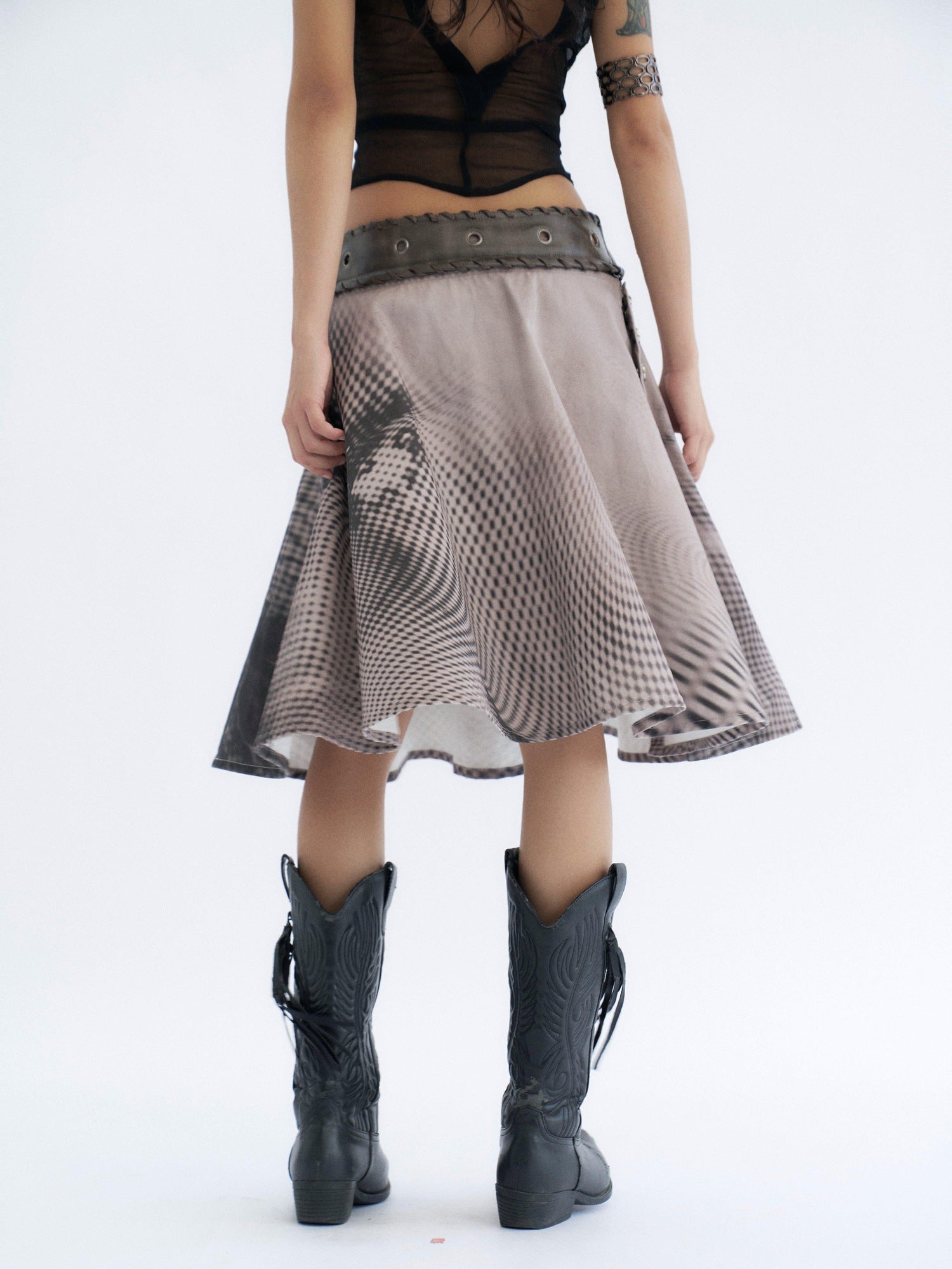 Flowers birds Market 100 Percent Cotton Tie Waist Denim A Line Mid Rise Women City Walk Midi Skirts