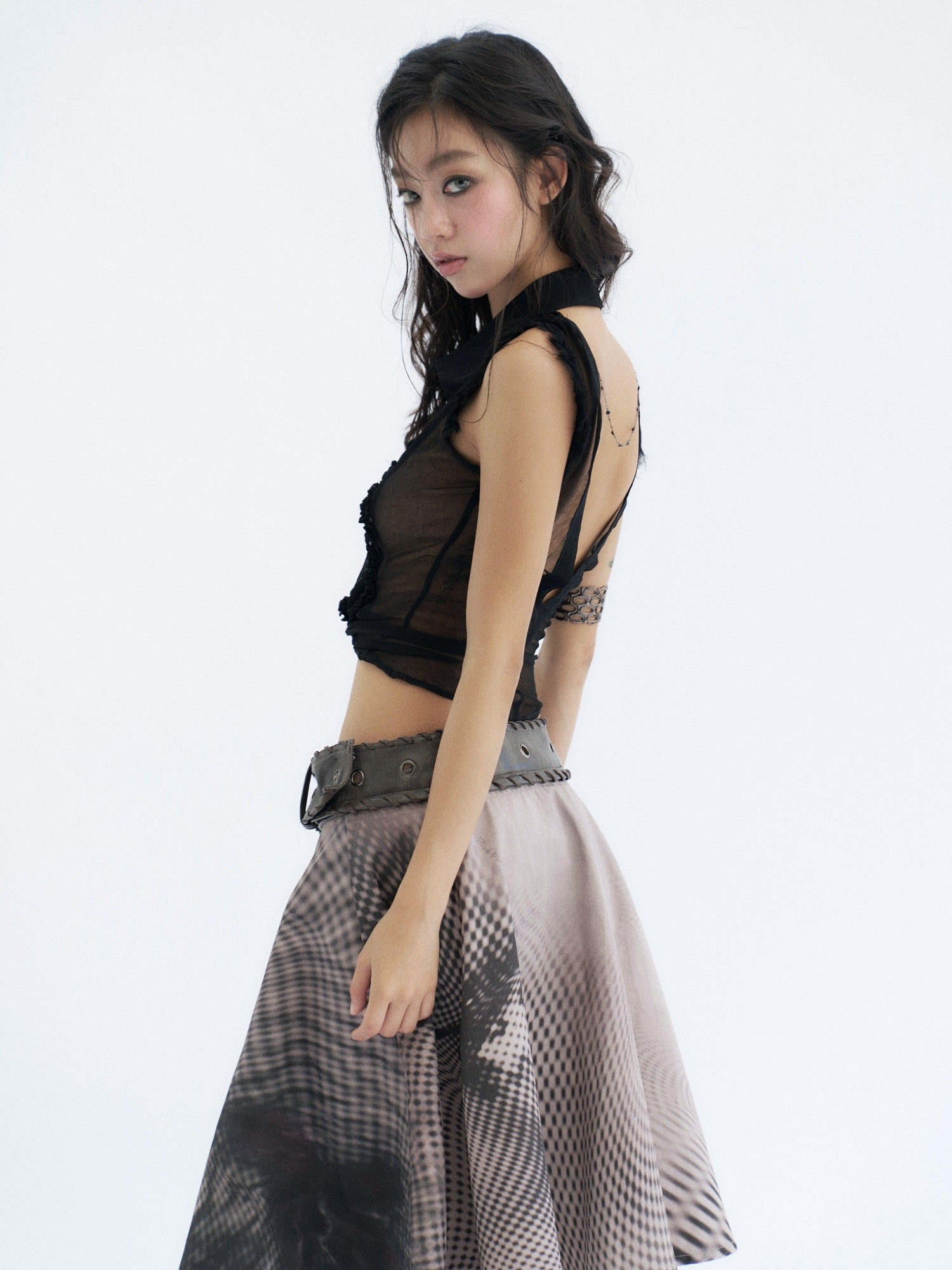 Flowers birds Market 100 Percent Cotton Tie Waist Denim A Line Mid Rise Women City Walk Midi Skirts