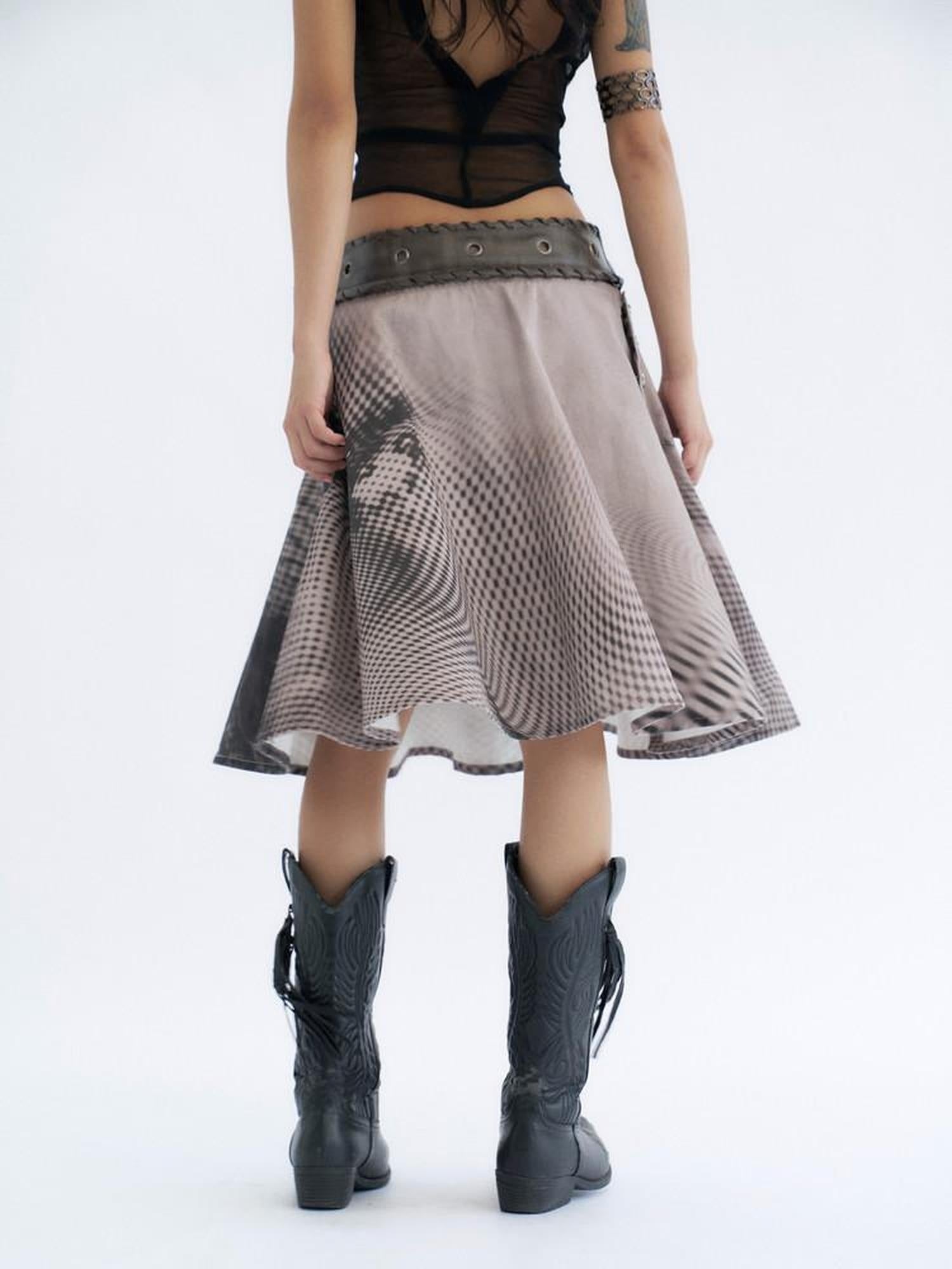 Flowers birds Market 100 Percent Cotton Tie Waist Denim A Line Mid Rise Women City Walk Midi Skirts