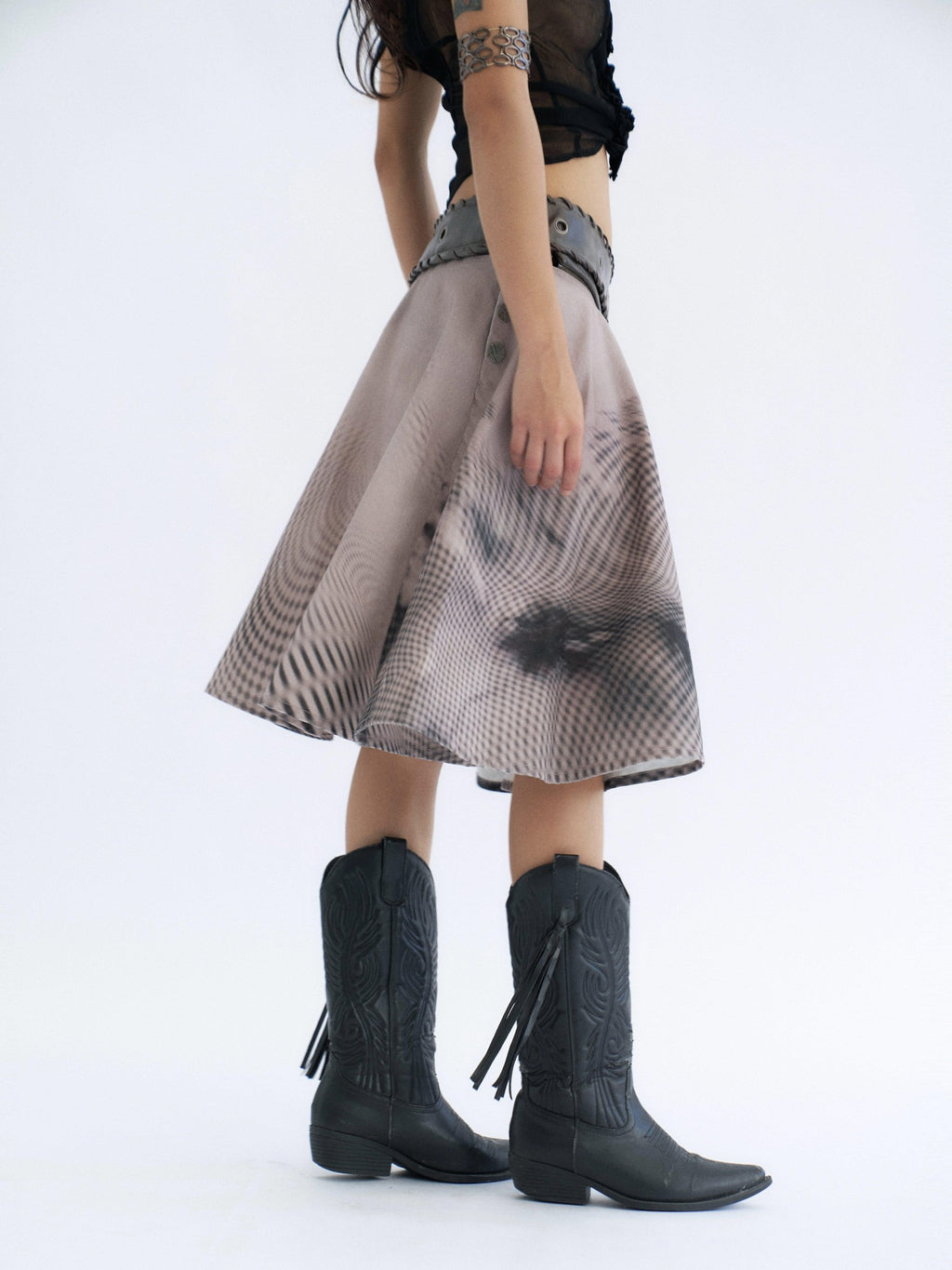 Flowers birds Market 100 Percent Cotton Tie Waist Denim A Line Mid Rise Women City Walk Midi Skirts