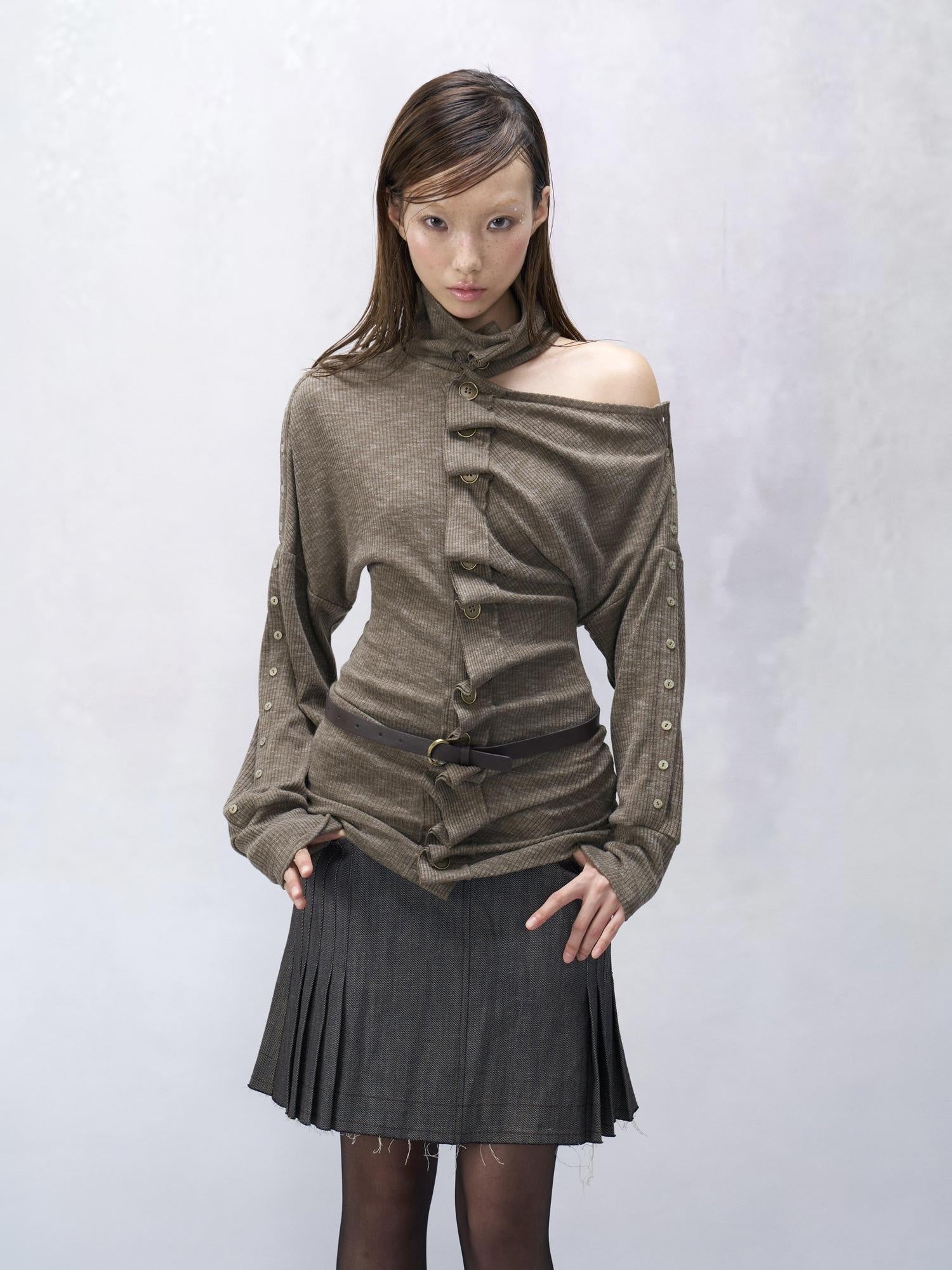 Flowers birds Market Backless Vintage Slim Fit Turtleneck Cotton Long Sleeve Women Knitwear Cardigans