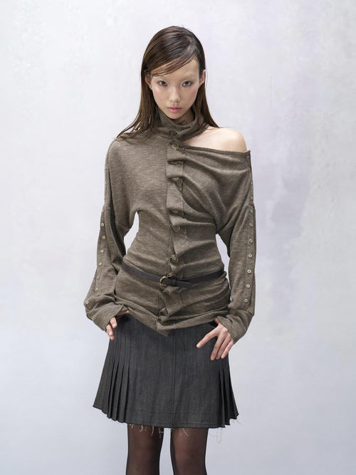 Flowers birds Market Backless Vintage Slim Fit Turtleneck Cotton Long Sleeve Women Knitwear Cardigans