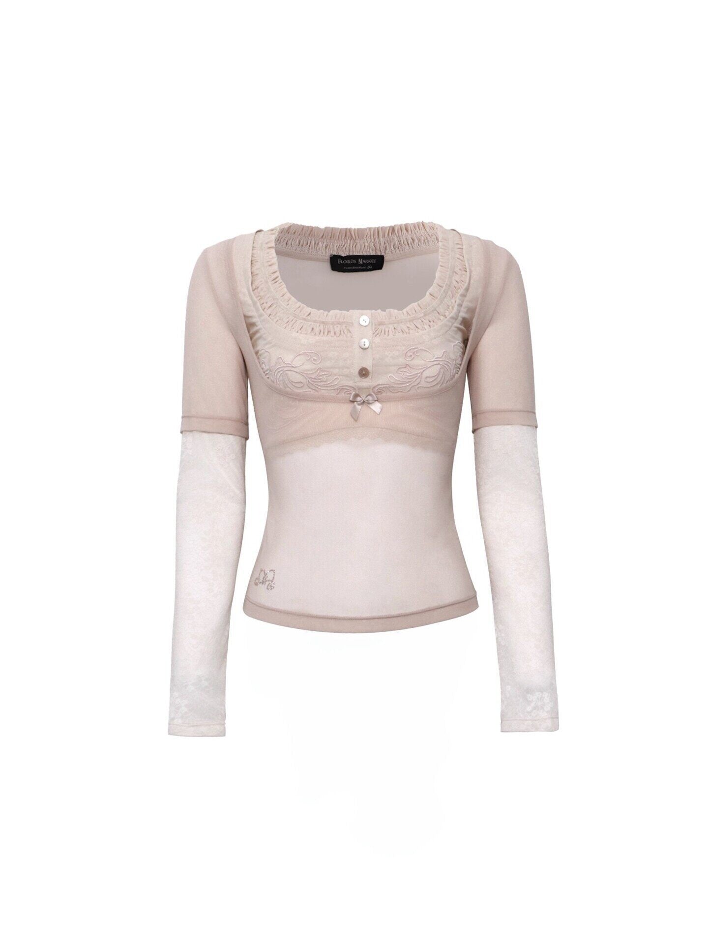 Flowers_birds_Market_Bow_Detail_Cropped_Spliced_Slim_Casual_Round_Neck_Women_Long_Sleeve_T-Shirts_MISSTT