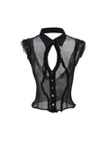 Flowers_birds_Market_Cooling_Original_Slim_Ruched_Cutout_Mesh_Sleeveless_Stand_Collar_Cupro_Blouses_MISSTT