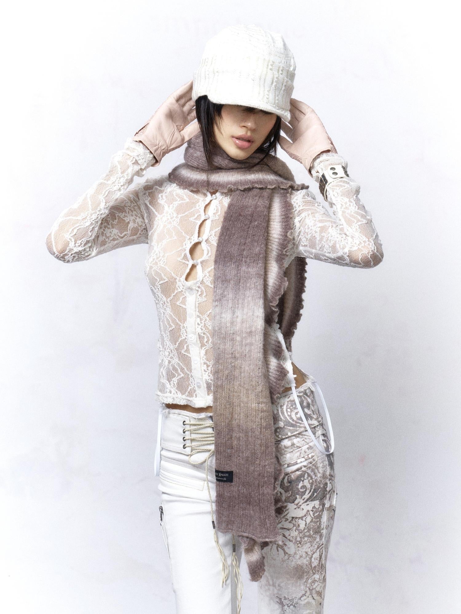 Flowers birds Market Cozy Ombre Knit Decorative Rectangular Ethnic Scarf Young Women Scarves & Shawls
