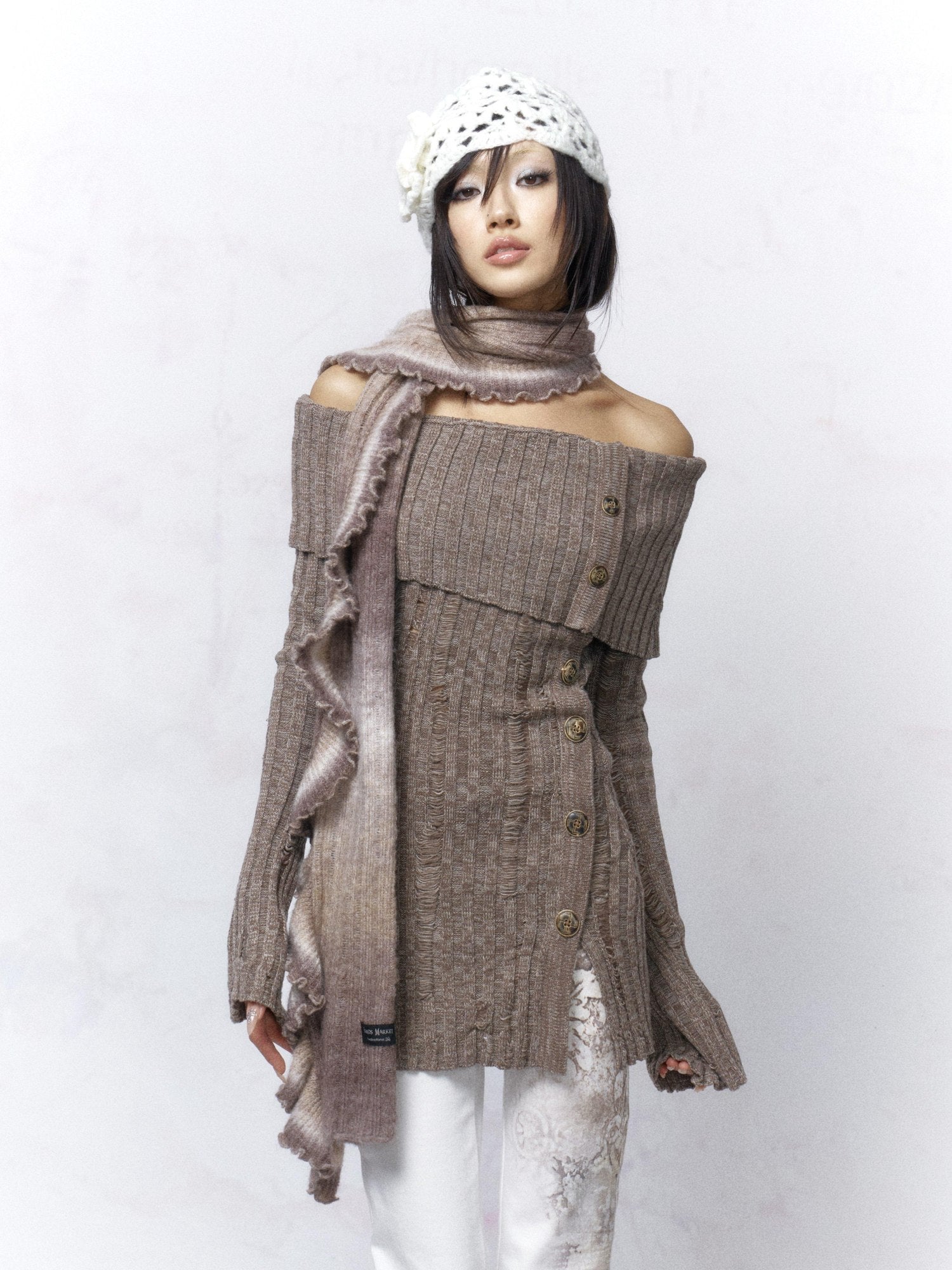 Flowers birds Market Cozy Ombre Knit Decorative Rectangular Ethnic Scarf Young Women Scarves & Shawls