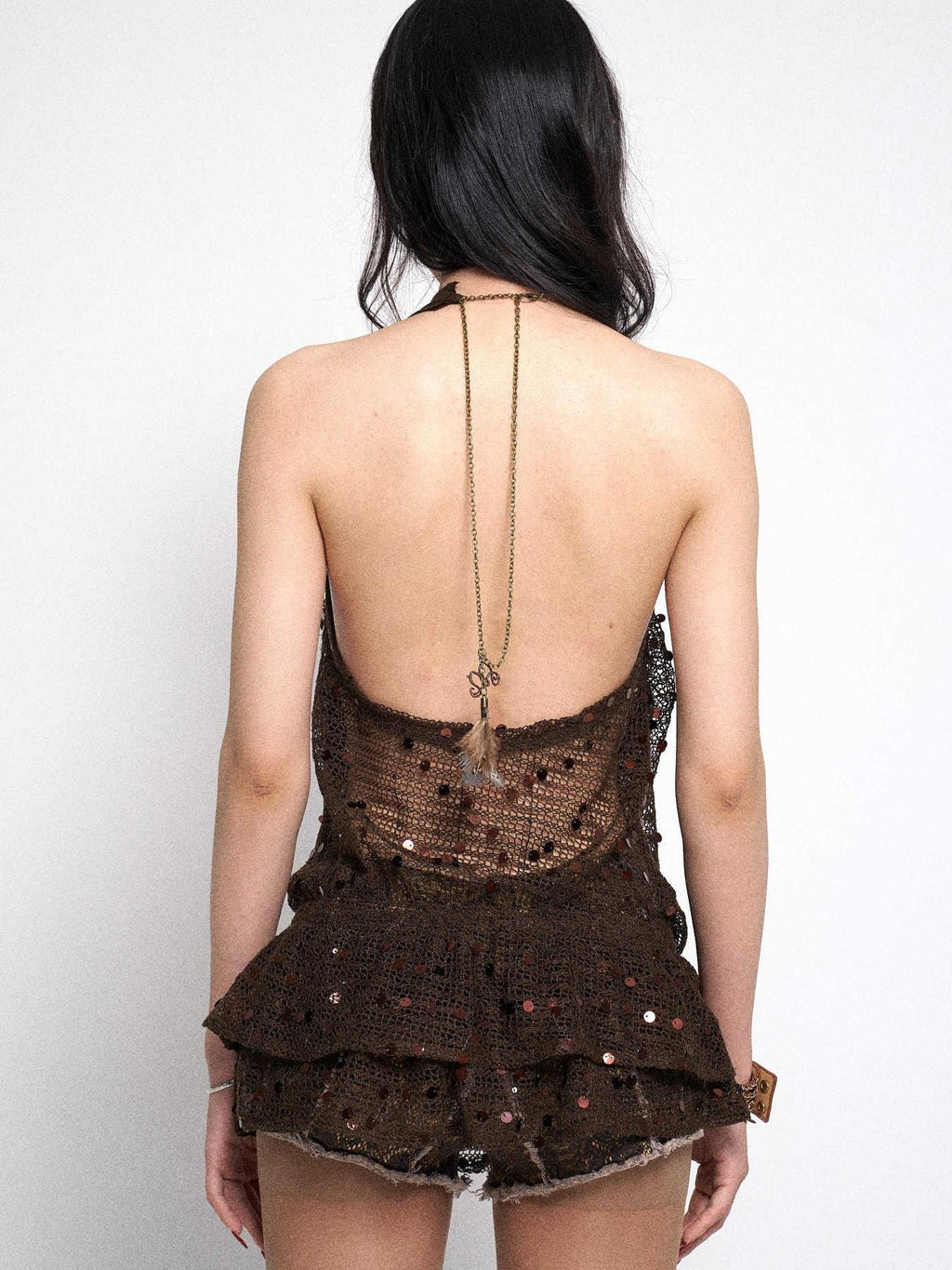 Flowers birds Market Elegant Halter Neck Natural Waist Sleeveless Polyester Brown Slip Mini Dresses