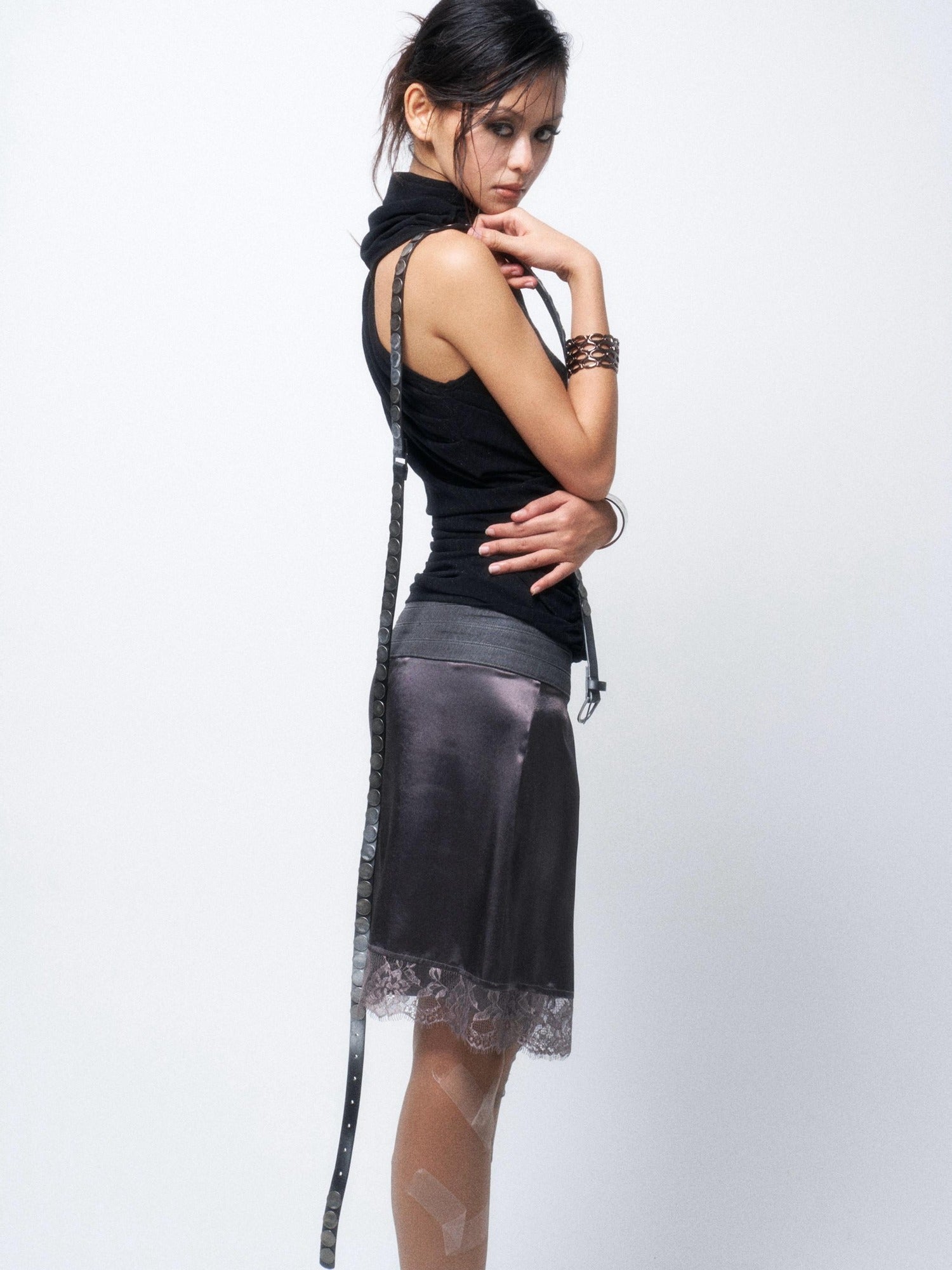 Flowers birds Market Elegant Lace Mid Waist H Silhouette Straight Fit Women Silver Gray Midi Skirts