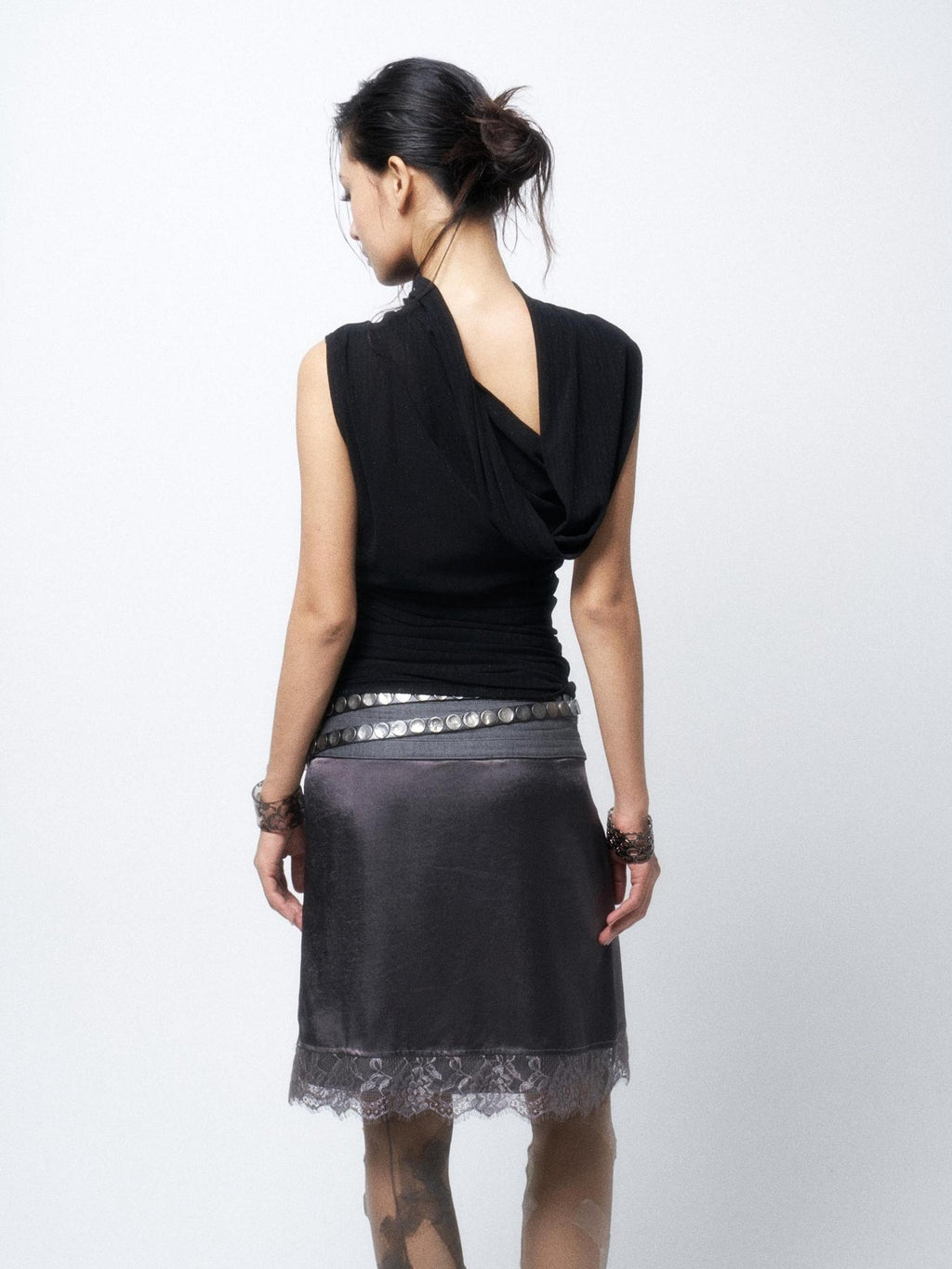 Flowers birds Market Elegant Lace Mid Waist H Silhouette Straight Fit Women Silver Gray Midi Skirts