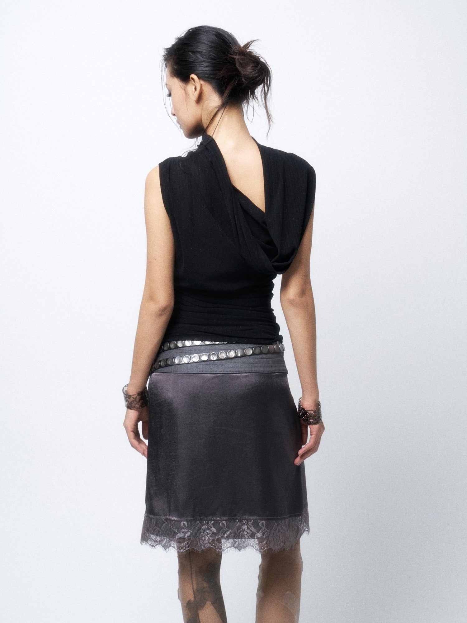 Flowers birds Market Elegant Lace Mid Waist H Silhouette Straight Fit Women Silver Gray Midi Skirts