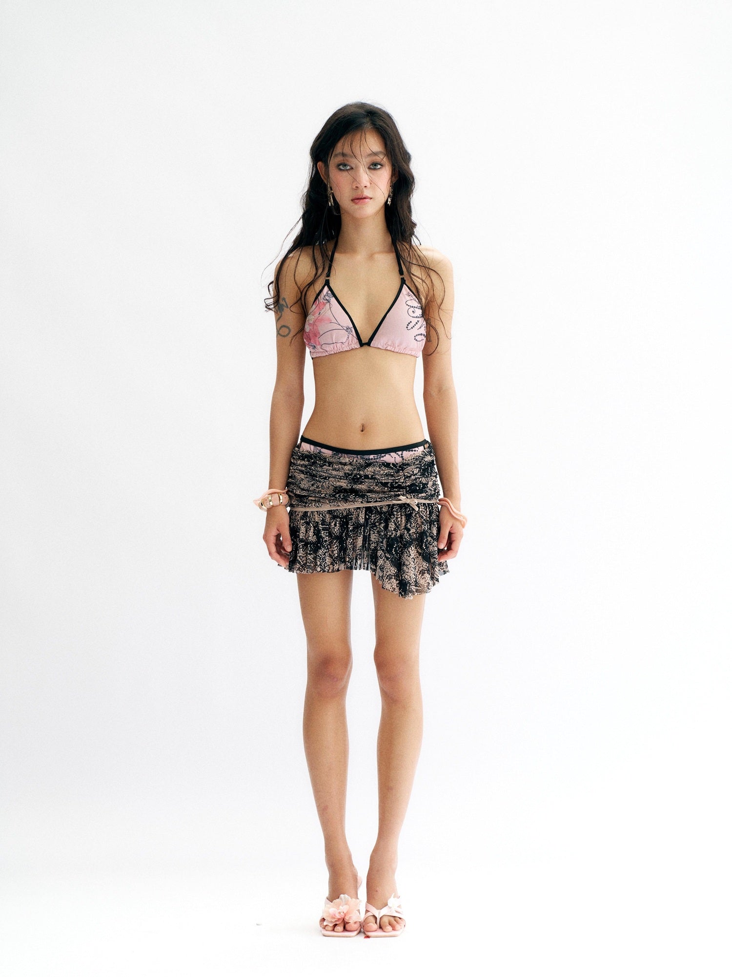 Flowers birds Market Floral Pleated Slim Fit Halter Vacation Polyester Stretch Women Mini Skirts