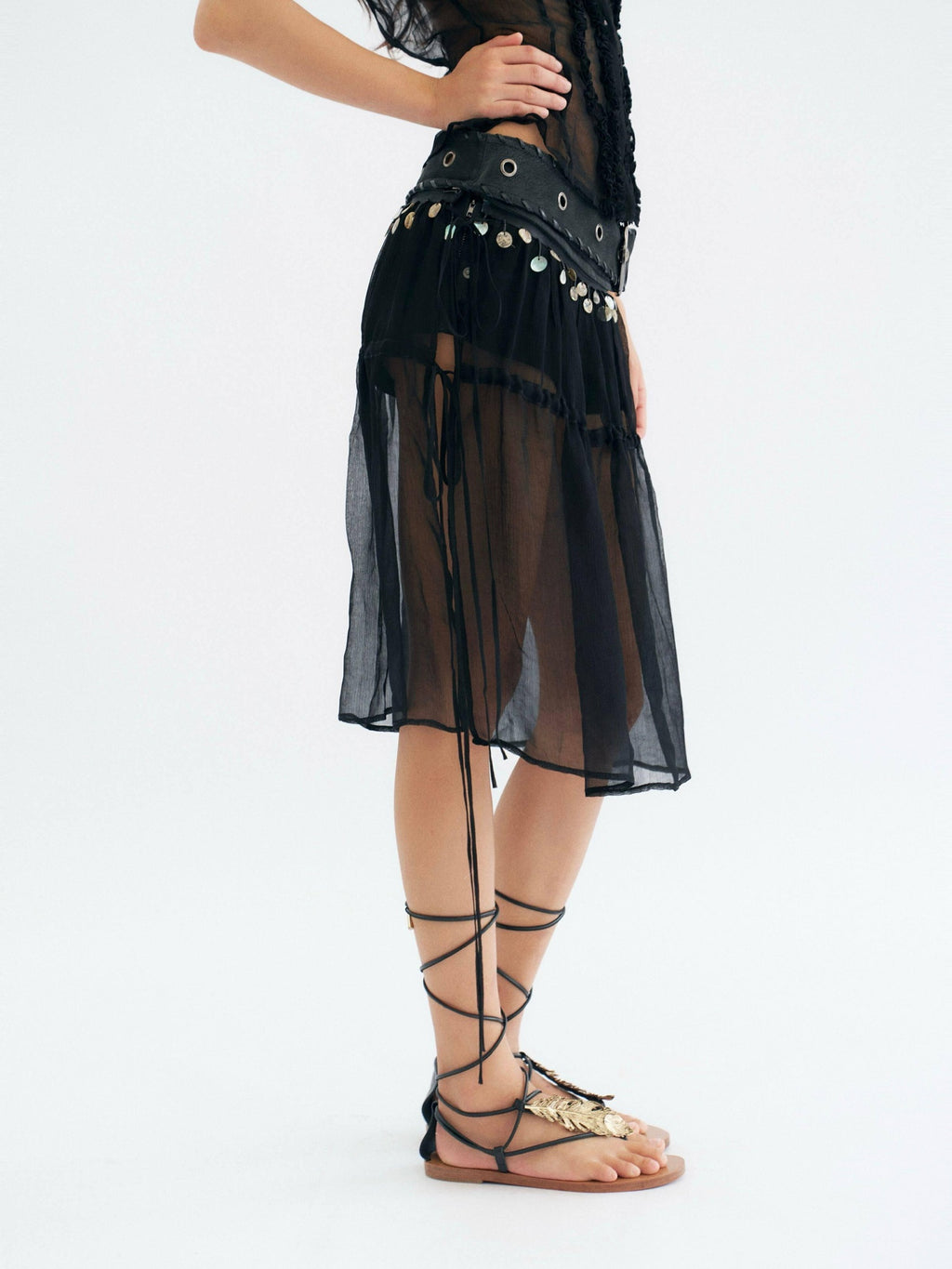 Flowers birds Market Fringe Pleated Cotton Denim Mid Waist A Line Relaxed Women Citywalk Midi Skirts