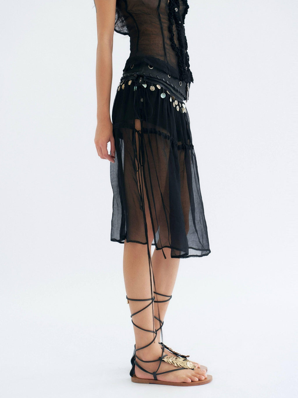 Flowers birds Market Fringe Pleated Cotton Denim Mid Waist A Line Relaxed Women Citywalk Midi Skirts