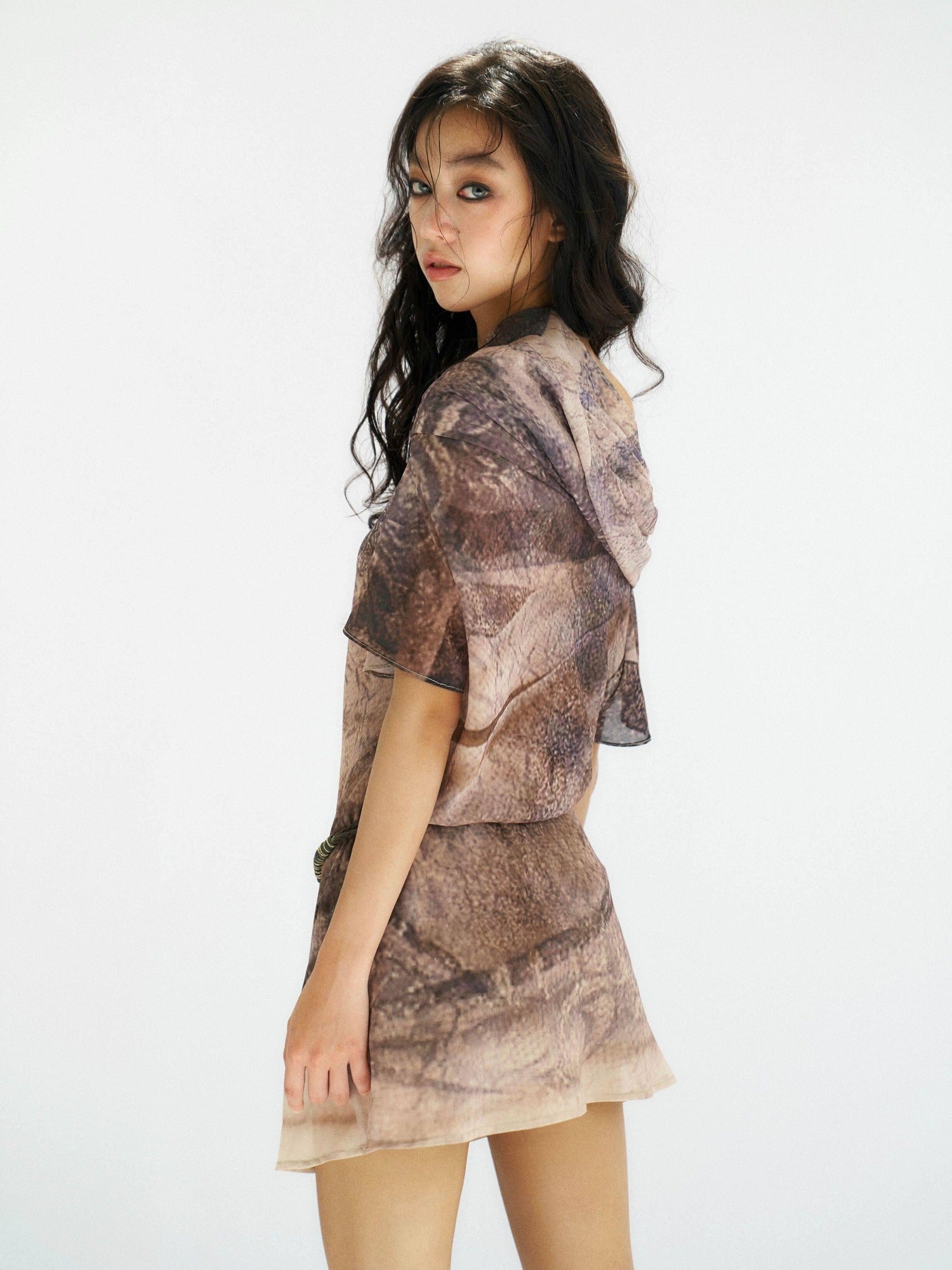 Flowers birds Market High Waist Printed A Line Workwear Short Sleeve Round Neck Mini Dresses