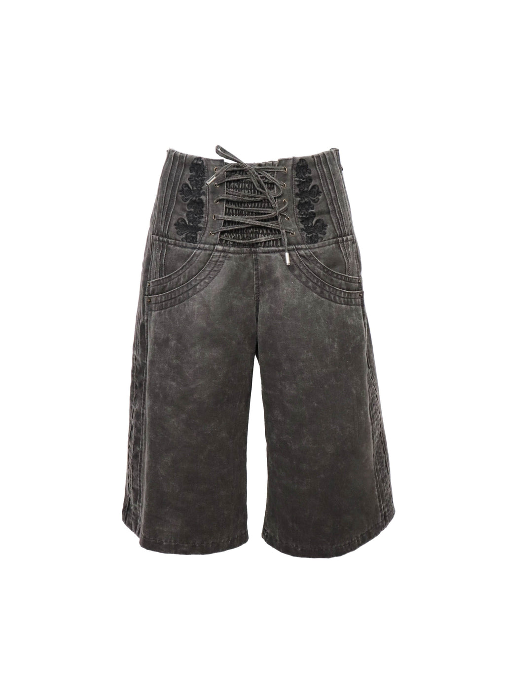 Flowers_birds_Market_High_Waist_Tie_Original_Wide_Leg_Women_Charcoal_Pockets_Denim_Shorts_MISSTT