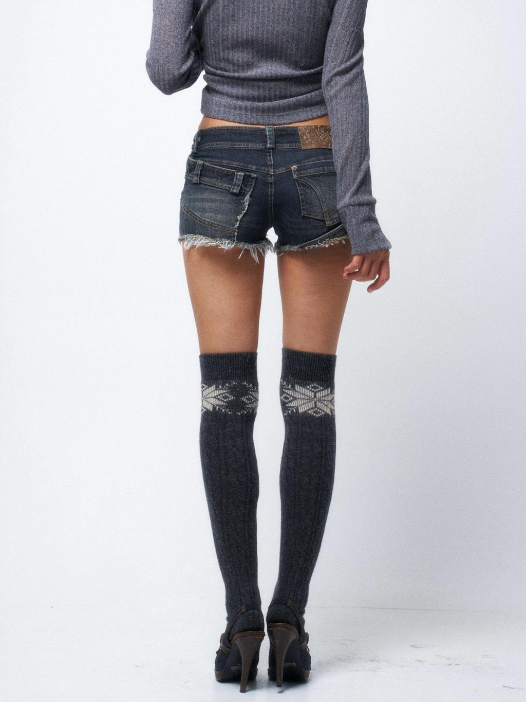 Flowers birds Market High Waist Washed Slim Fit Slight Stretch Casual Blue Women Denim Shorts