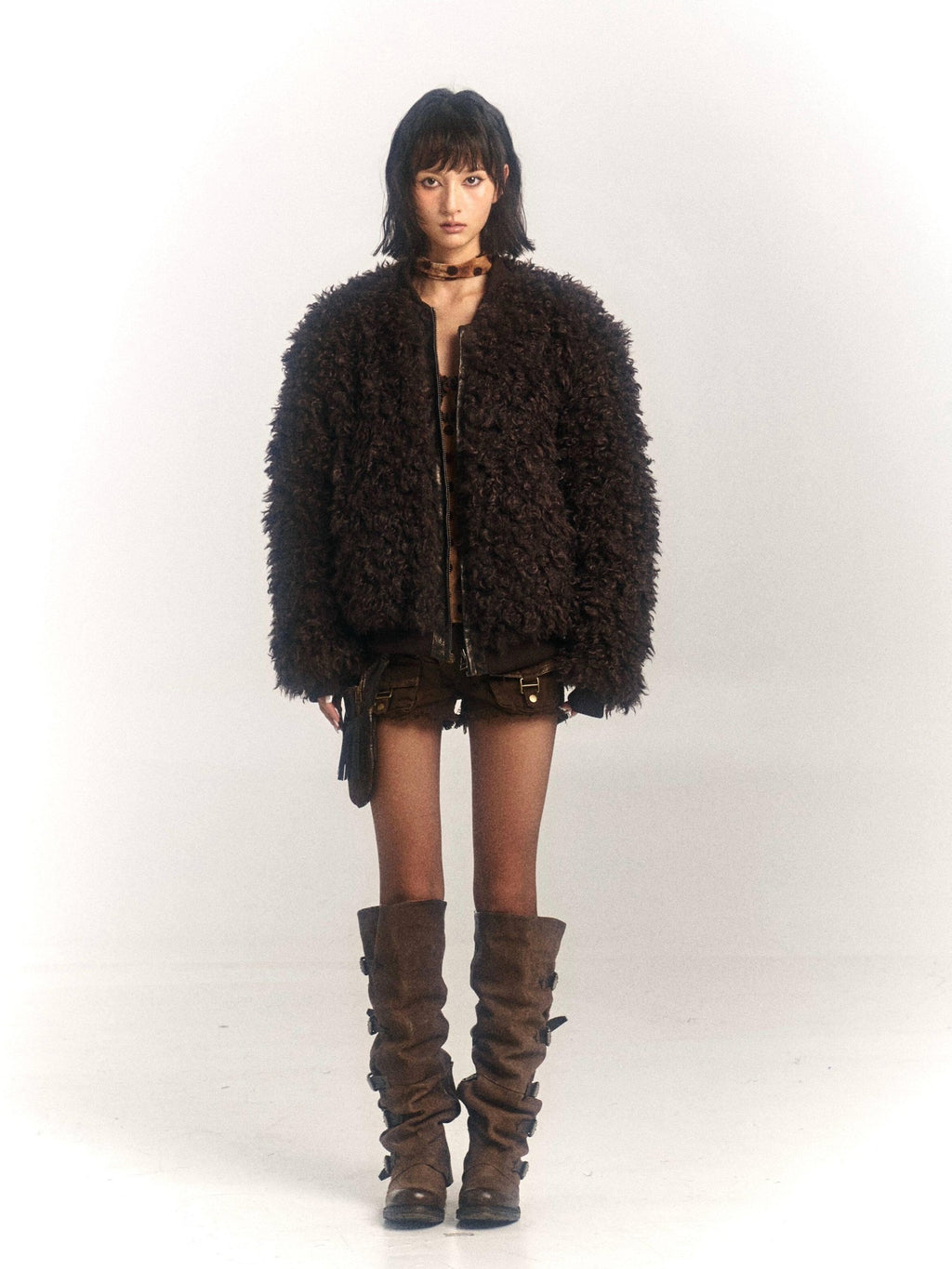 Flowers birds Market Insulated Sherpa Collar Warm Oversized Street Zip Front Women Puffer Jackets