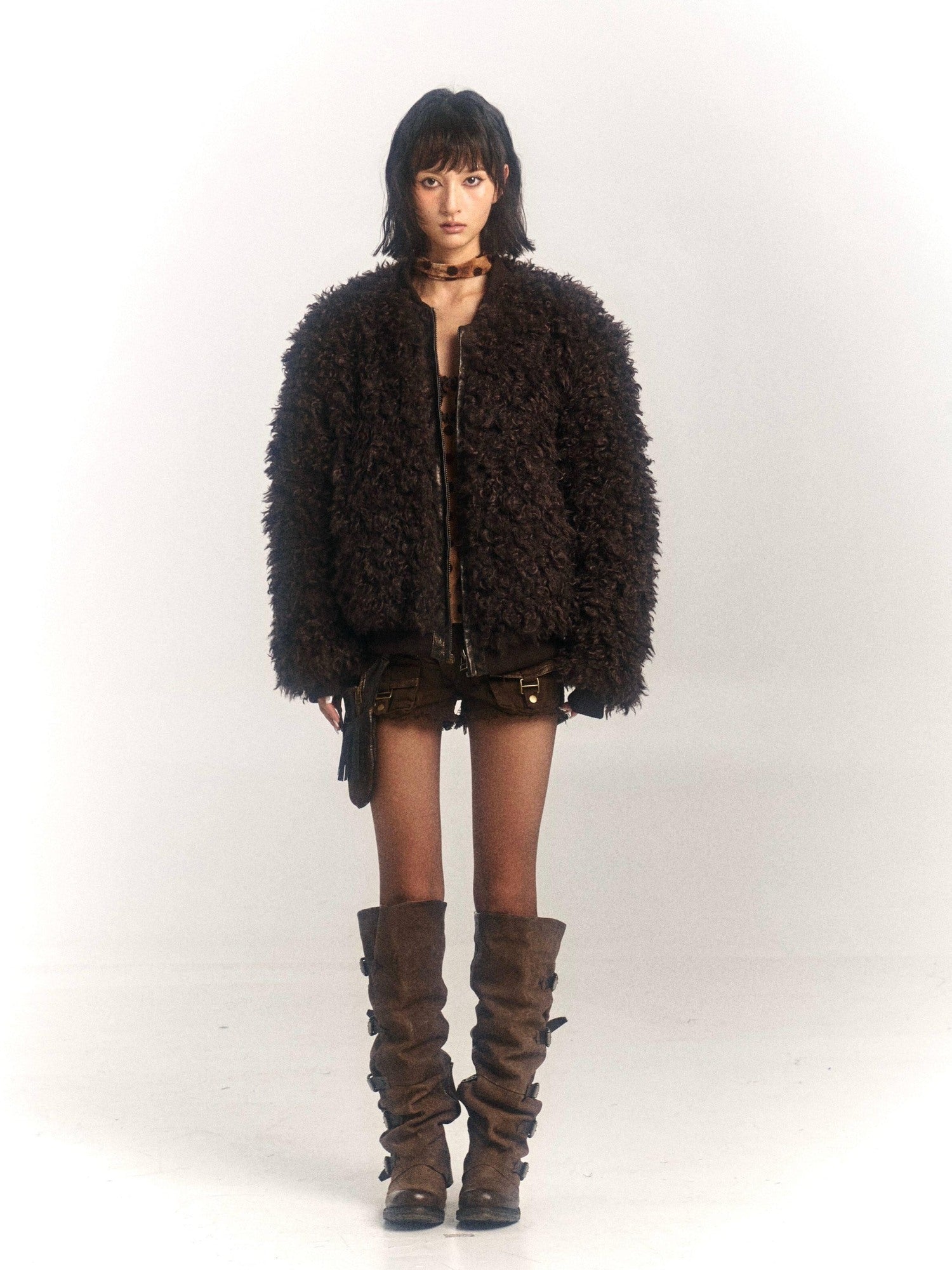 Flowers birds Market Insulated Sherpa Collar Warm Oversized Street Zip Front Women Puffer Jackets