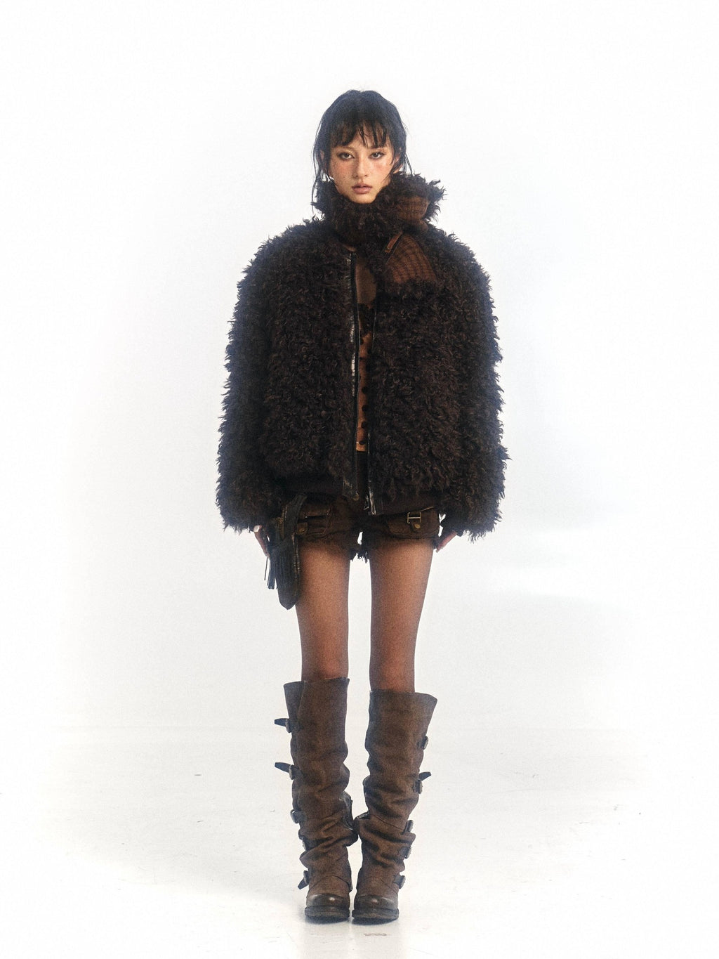 Flowers birds Market Insulated Sherpa Collar Warm Oversized Street Zip Front Women Puffer Jackets