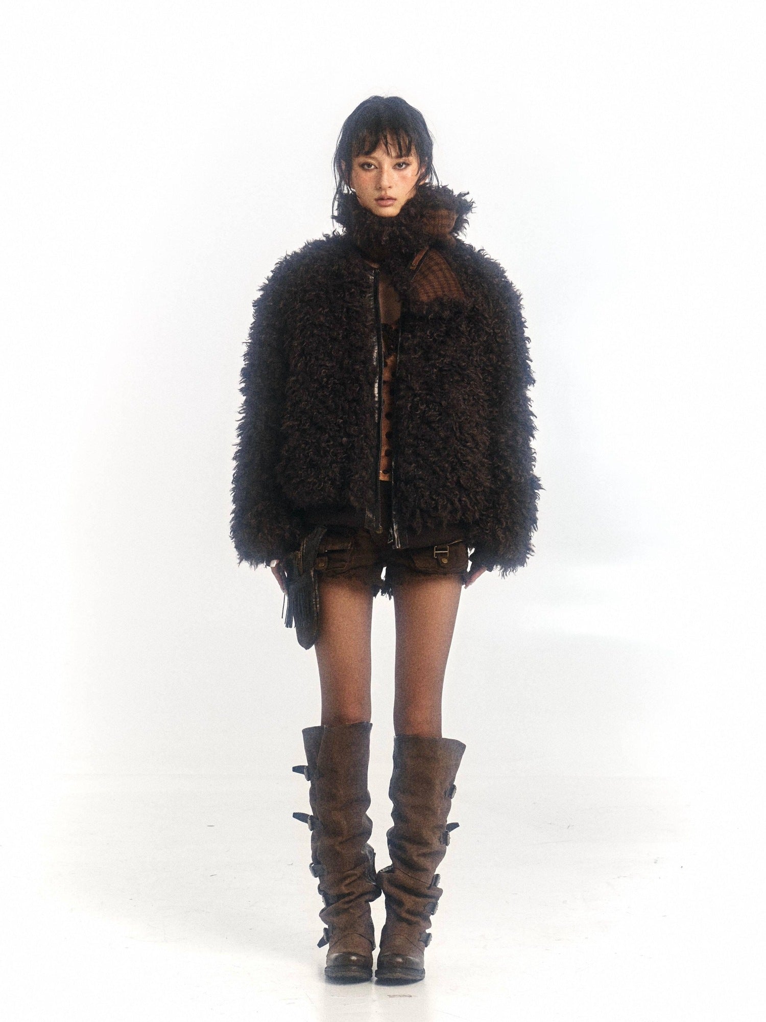 Flowers birds Market Insulated Sherpa Collar Warm Oversized Street Zip Front Women Puffer Jackets