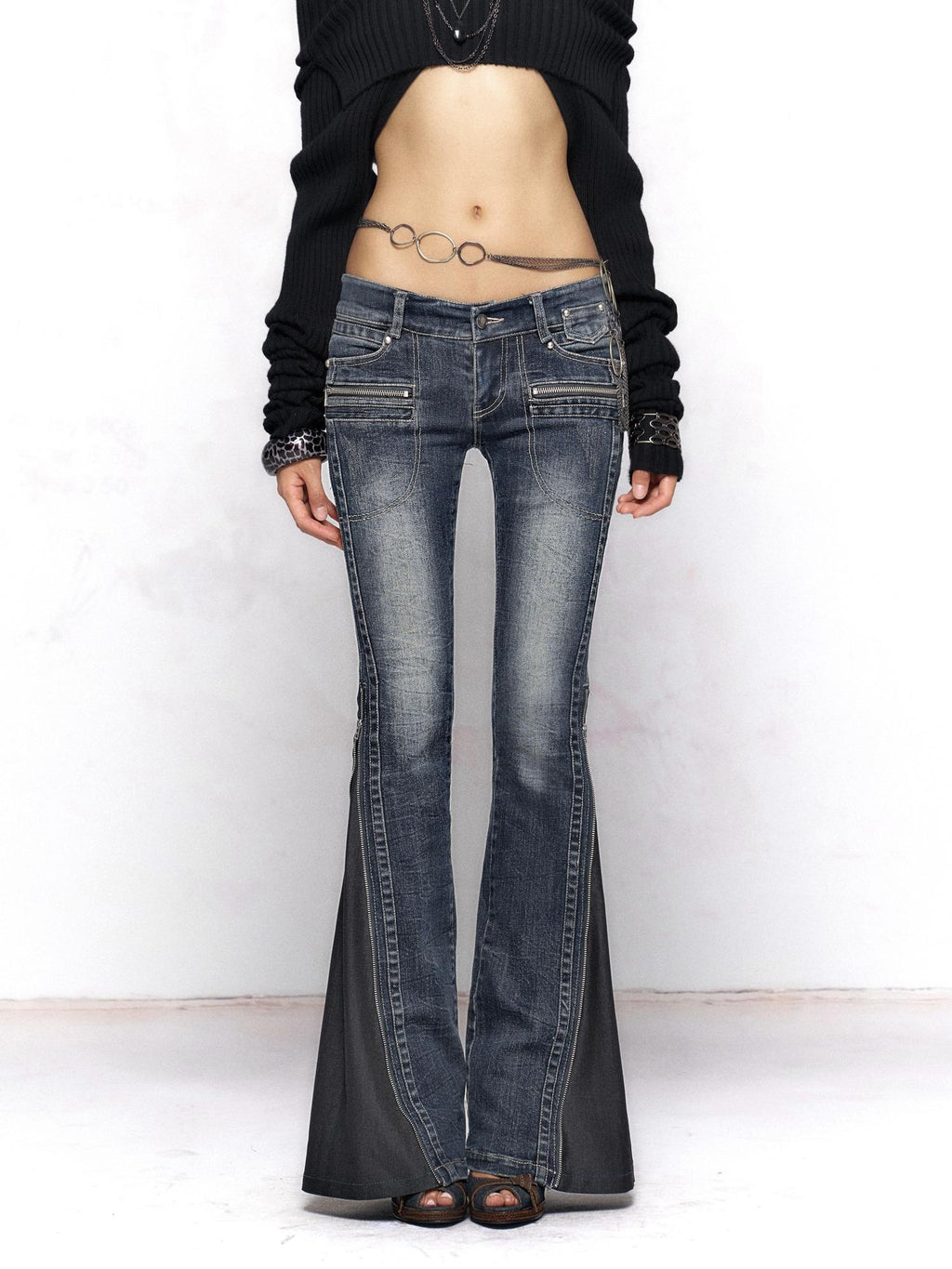 Flowers birds Market Medium Stretch Vintage Washed Slim Natural Waist Women Deep Indigo Skinny Jeans