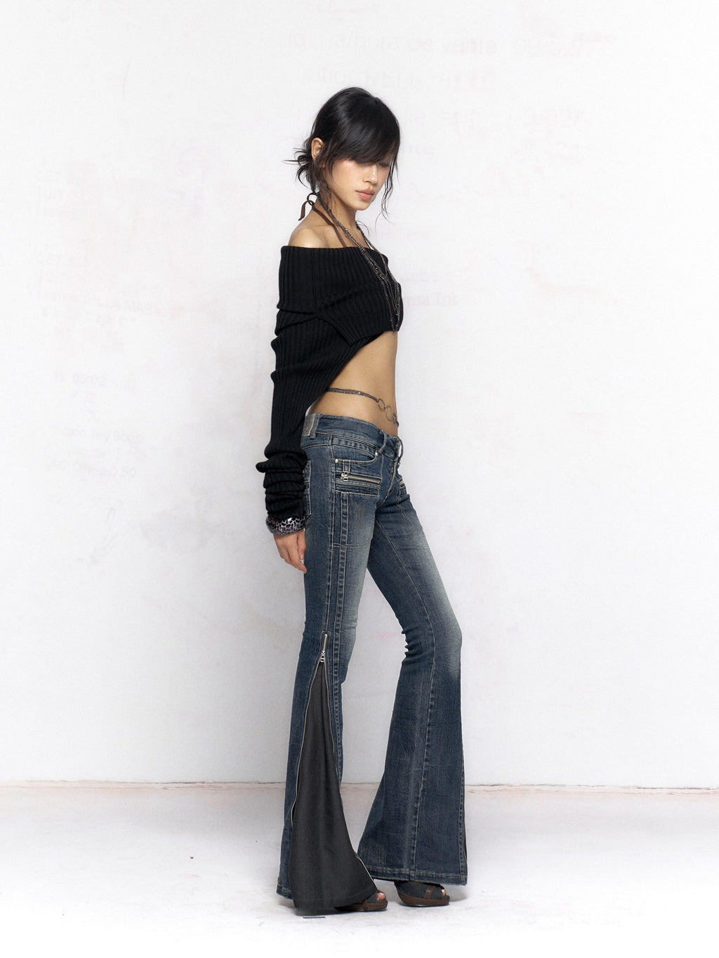 Flowers birds Market Medium Stretch Vintage Washed Slim Natural Waist Women Deep Indigo Skinny Jeans