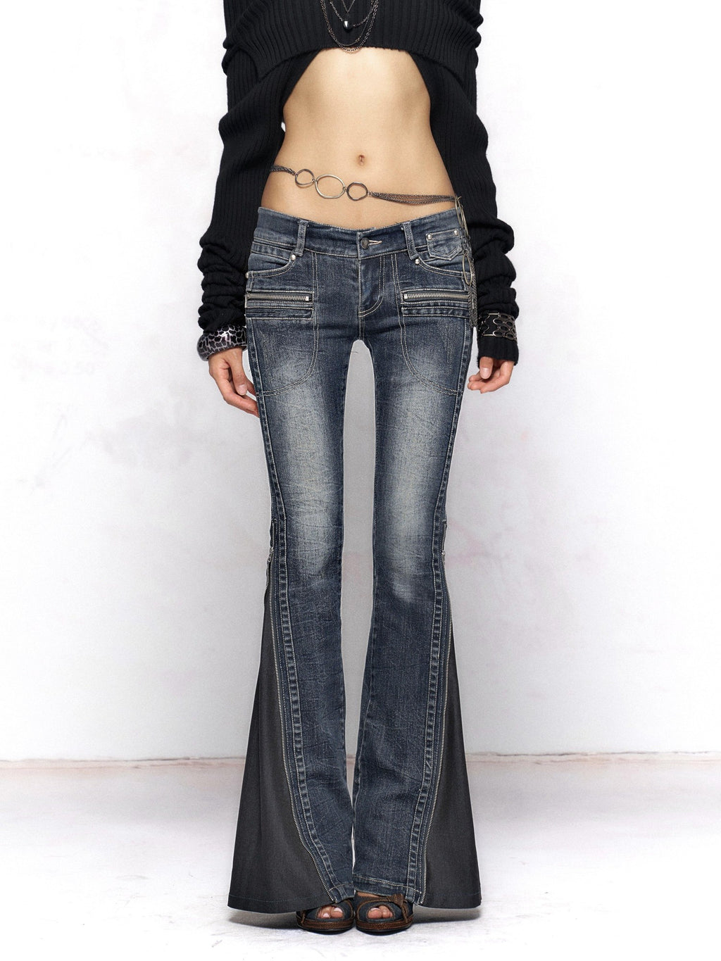 Flowers birds Market Medium Stretch Vintage Washed Slim Natural Waist Women Deep Indigo Skinny Jeans