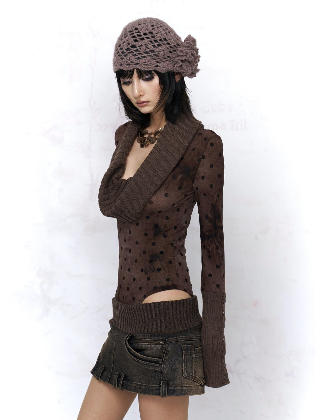Flowers birds Market Original Design Straight Fit Low Waist Coffee 100 Percent Knit Sweaters