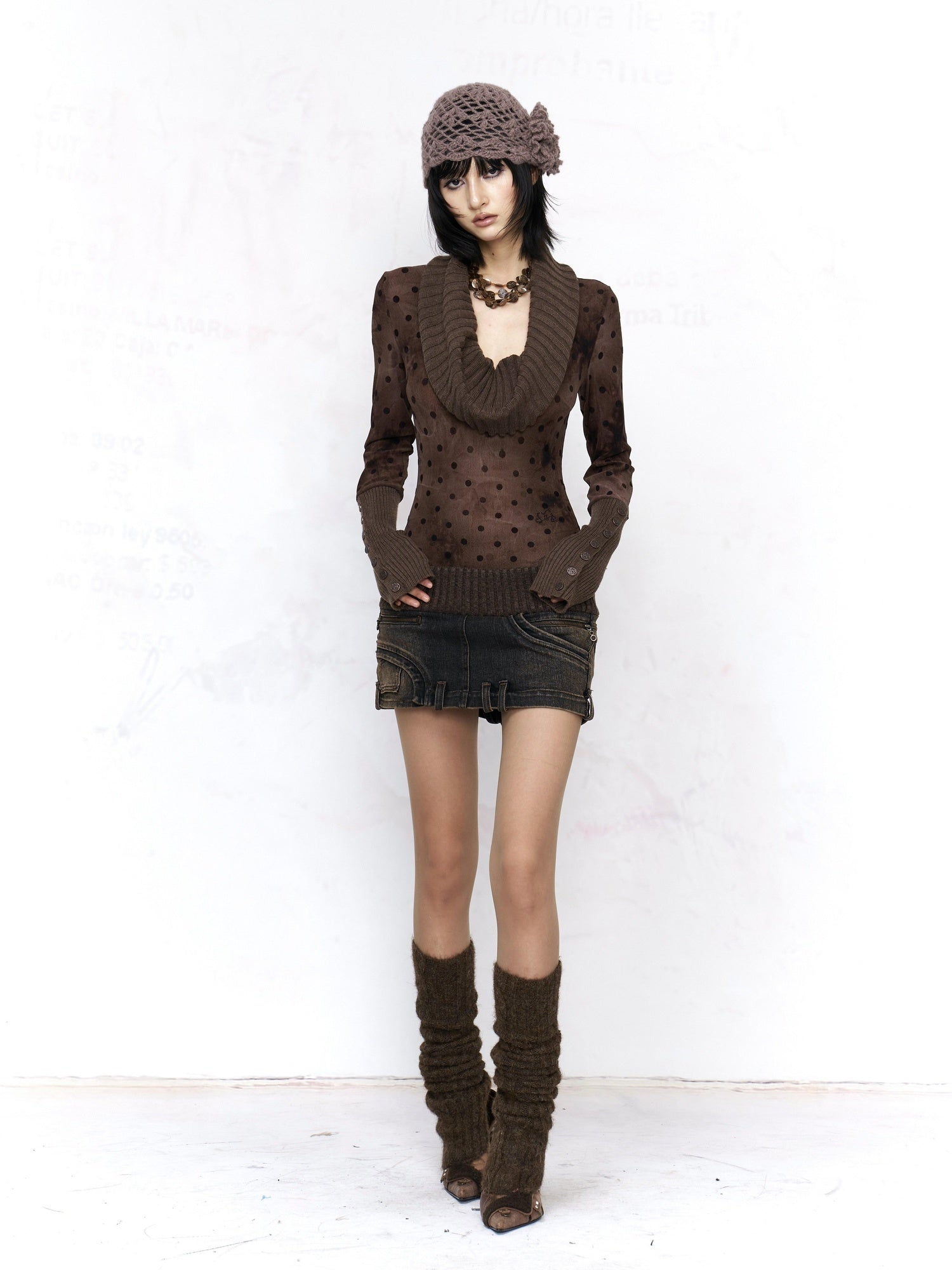 Flowers birds Market Original Design Straight Fit Low Waist Coffee 100 Percent Knit Sweaters