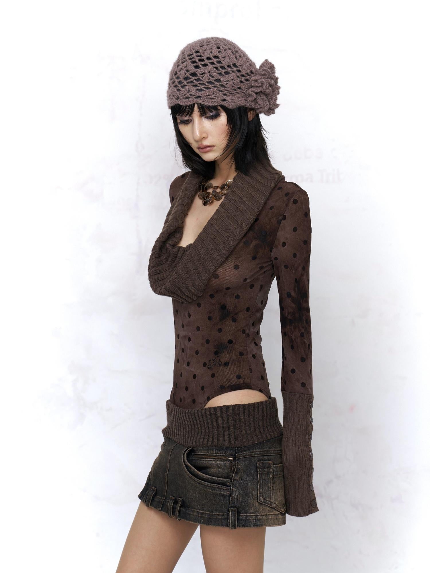 Flowers birds Market Original Design Straight Fit Low Waist Coffee 100 Percent Knit Sweaters