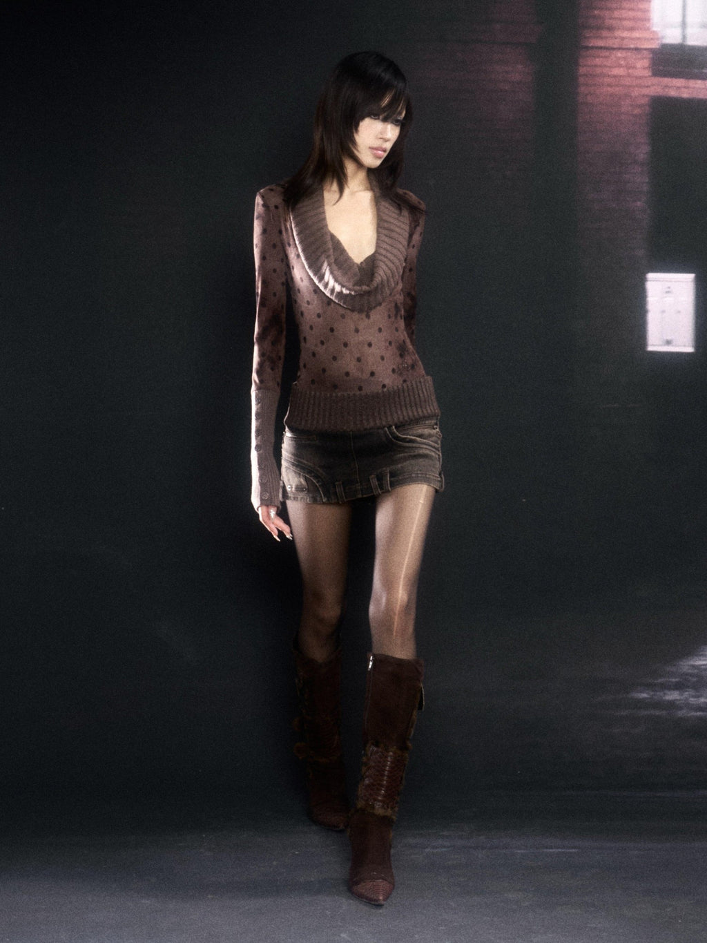 Flowers birds Market Original Design Straight Fit Low Waist Coffee 100 Percent Knit Sweaters