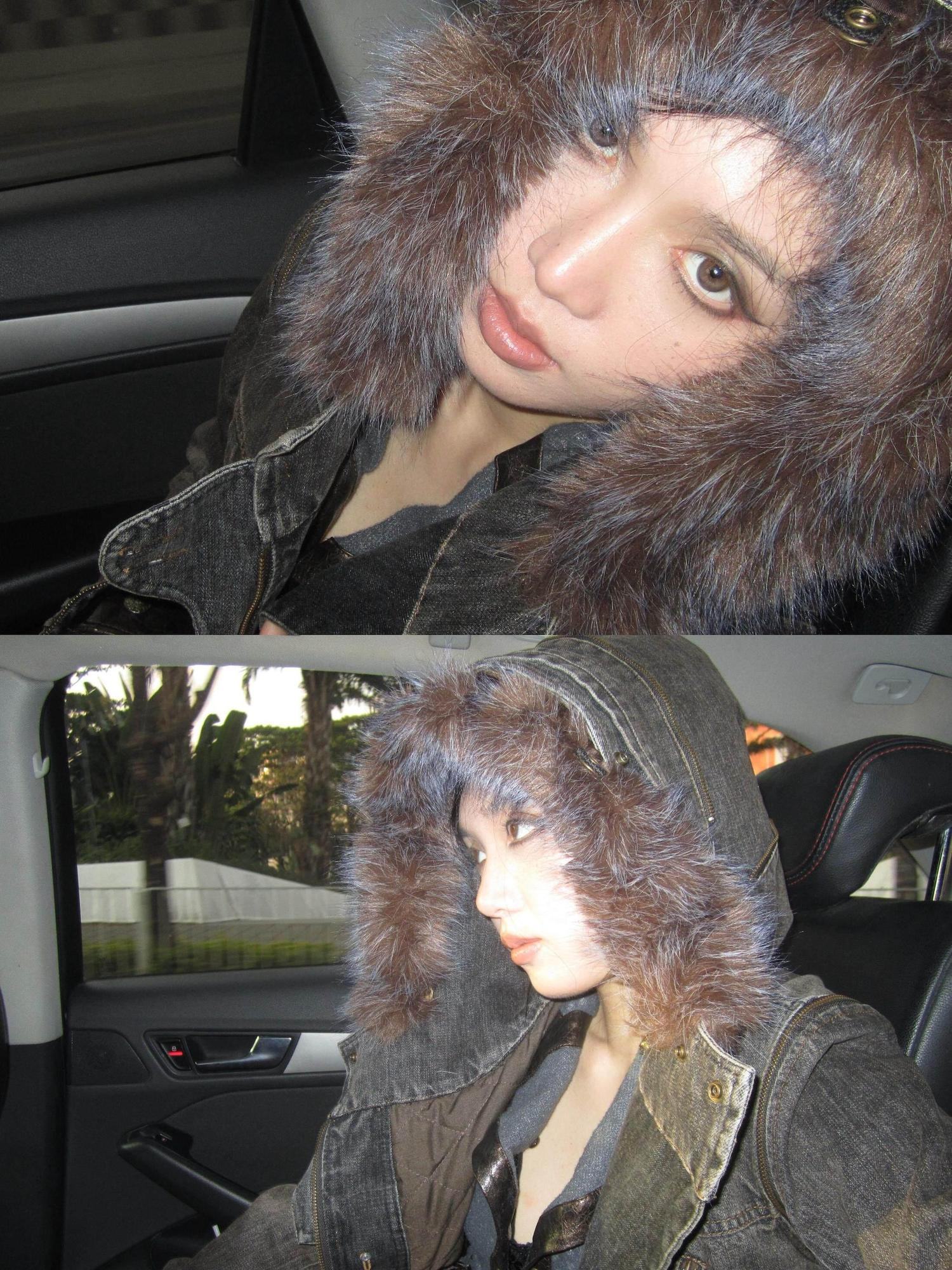 Flowers birds Market Padded Distressed Hooded Shearling Collar Slim Street Zip Denim Jackets