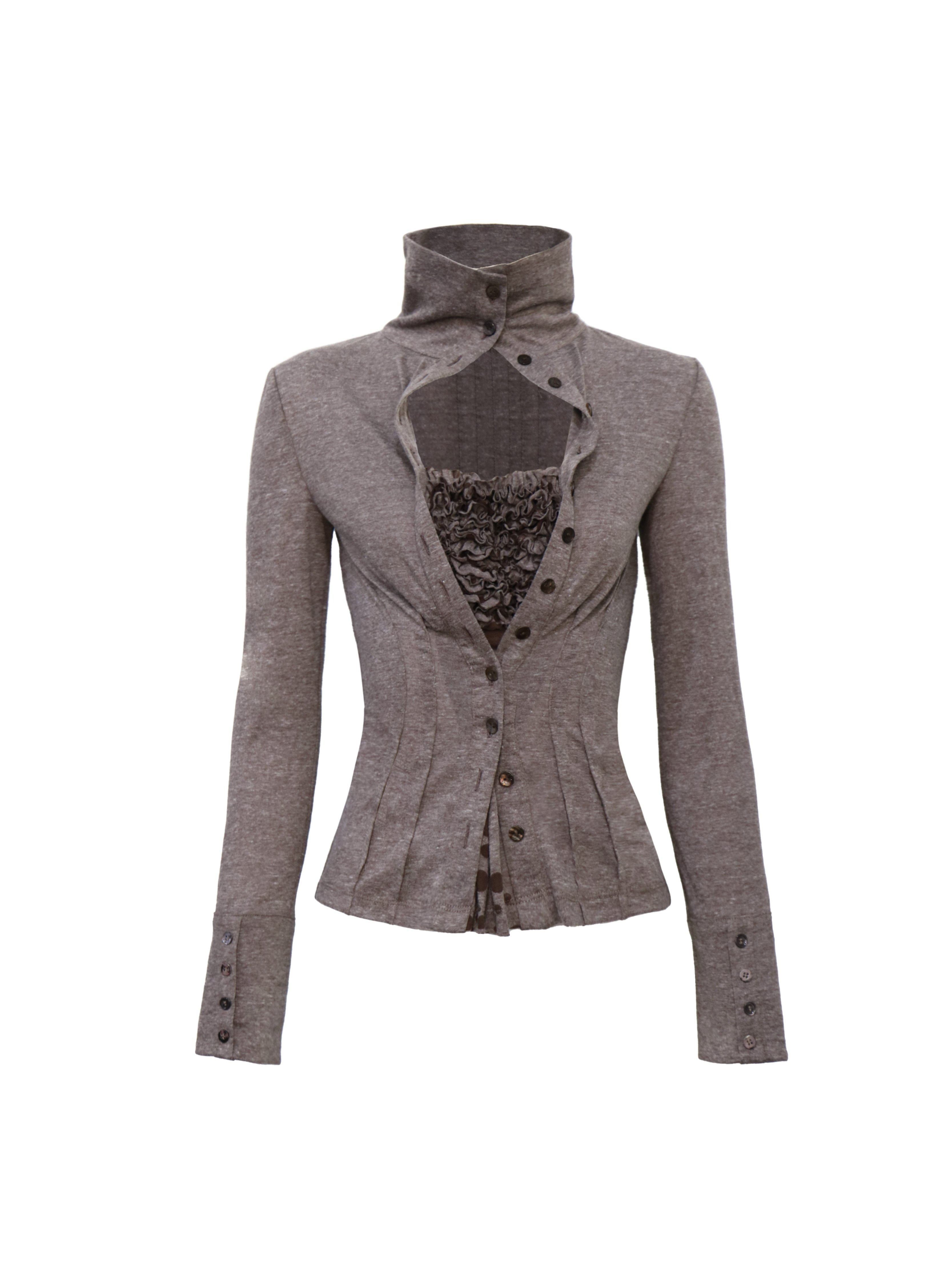 Flowers_birds_Market_Pleated_Long_Sleeve_Classic_Fit_Khaki_Dark_Gray_Knitwear_Women_Cardigans_MISSTT