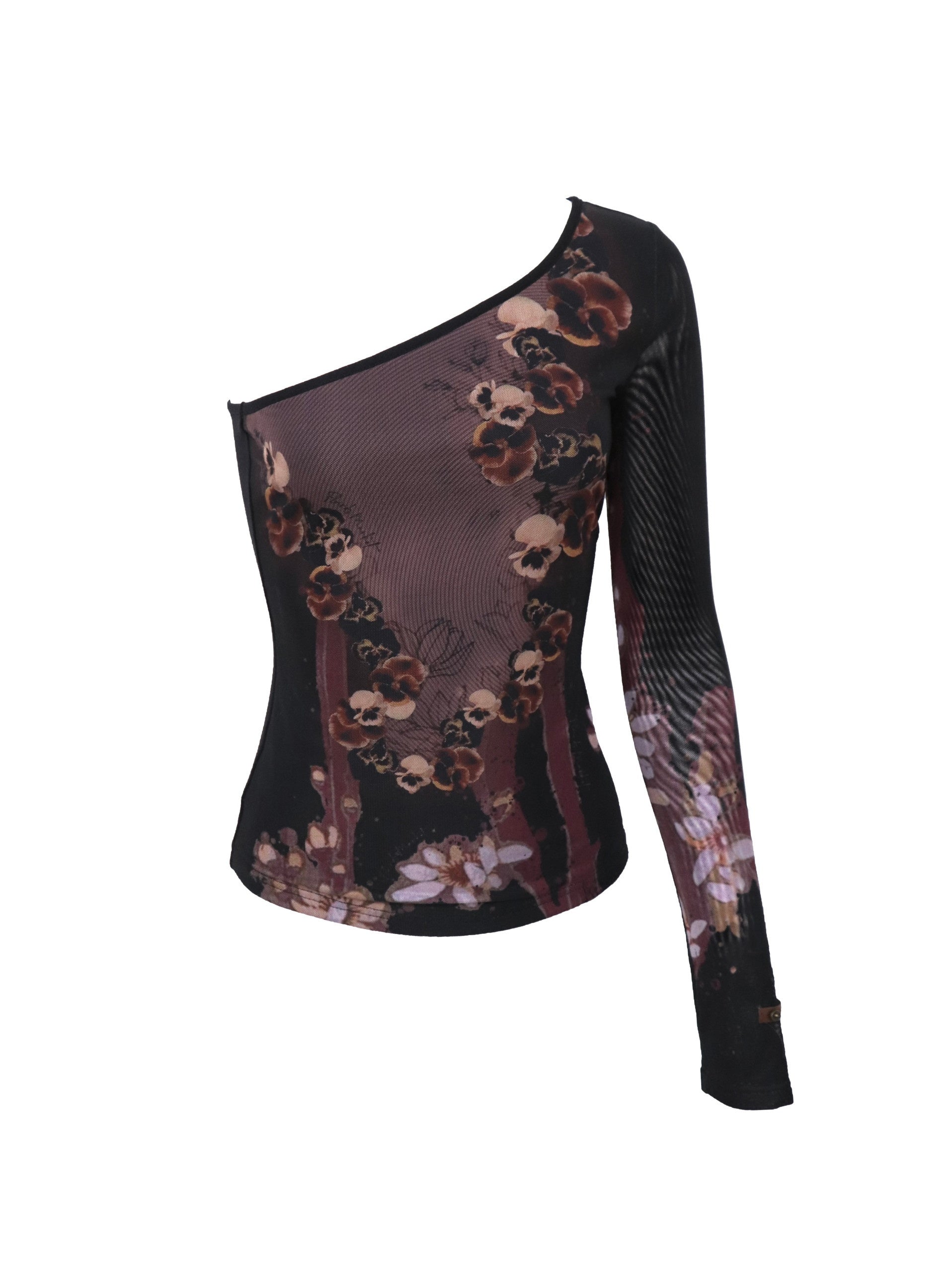 Flowers_birds_Market_Quick_Dry_Sexy_Slim_Floral_Asymmetric_Neckline_Women_Black_Long_Sleeve_T-Shirts_MISSTT