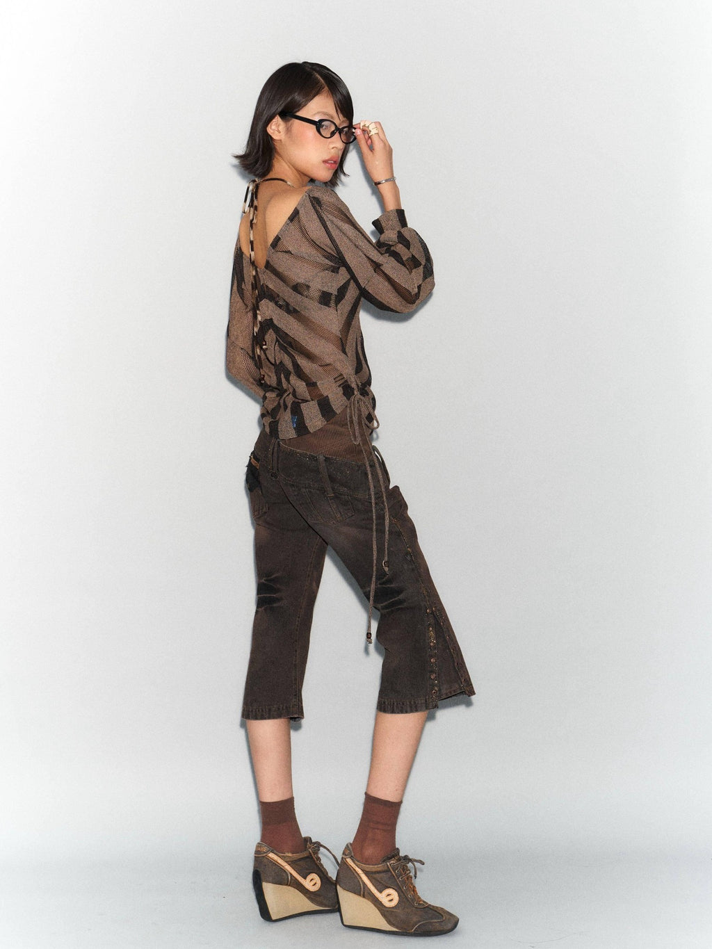 Flowers birds Market Sexy Asymmetric V-neck Loose Fit Linen Blend Striped Women Long Sleeve T-Shirts