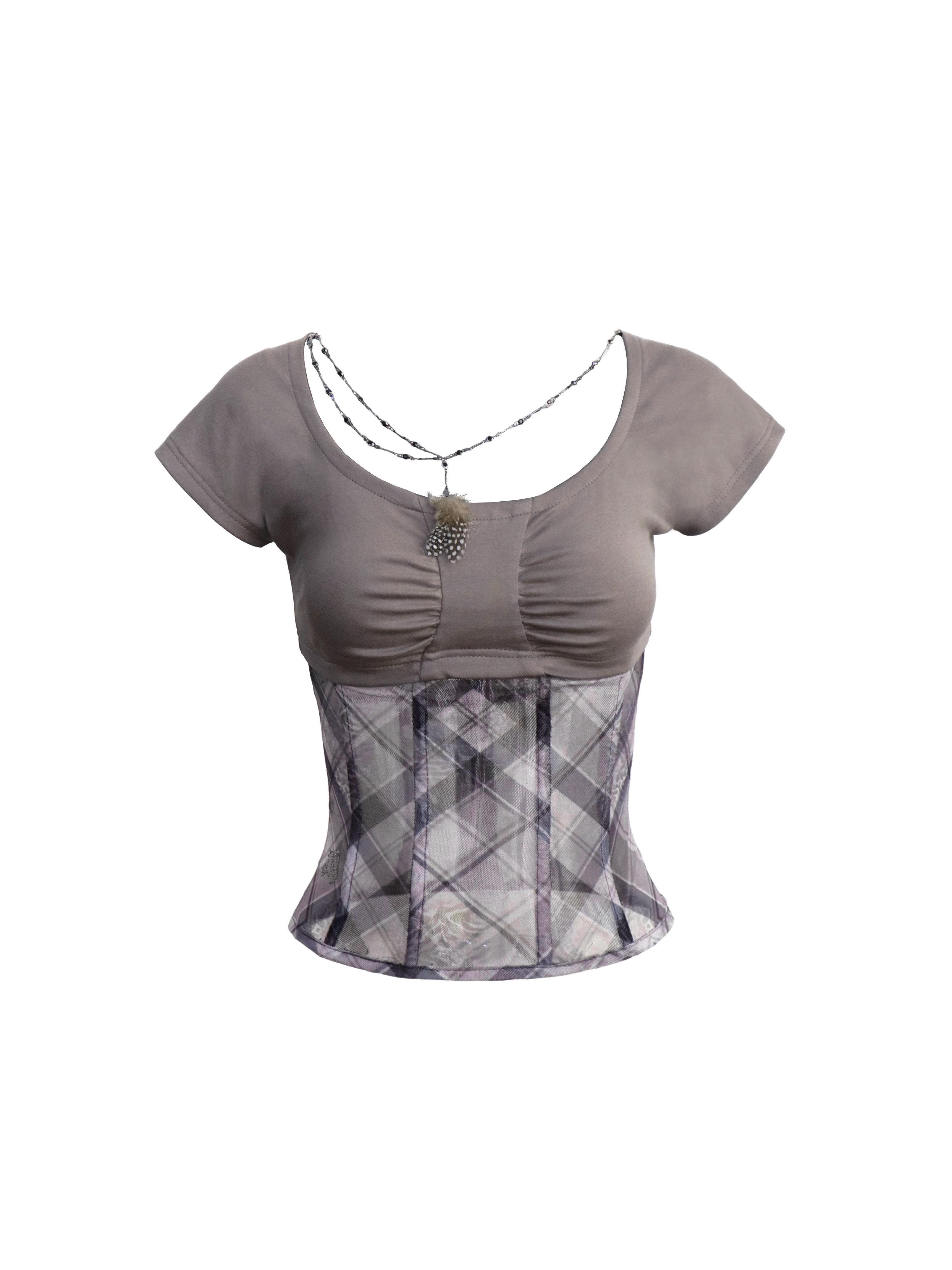 Flowers_birds_Market_Sexy_Cutout_Back_Slim_Floral_Plaid_Cotton_Round_Neck_Short_Sleeve_T-Shirts_MISSTT