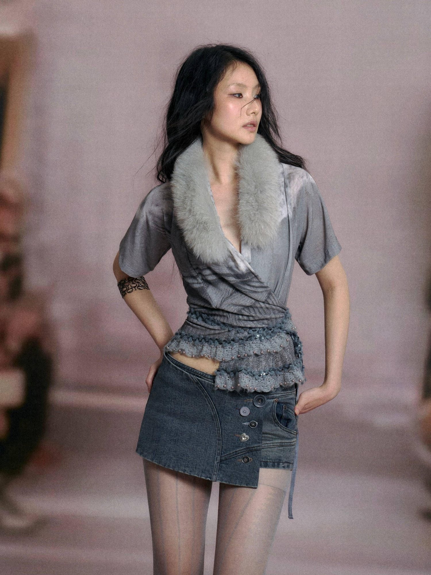 Flowers birds Market Sexy Lined Mid Rise Slim Patchwork Stretch Cotton Women Blue Gray Denim Shorts