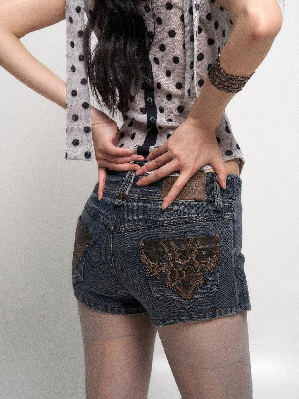 Flowers birds Market Sexy Lined Mid Rise Slim Patchwork Stretch Cotton Women Blue Gray Denim Shorts