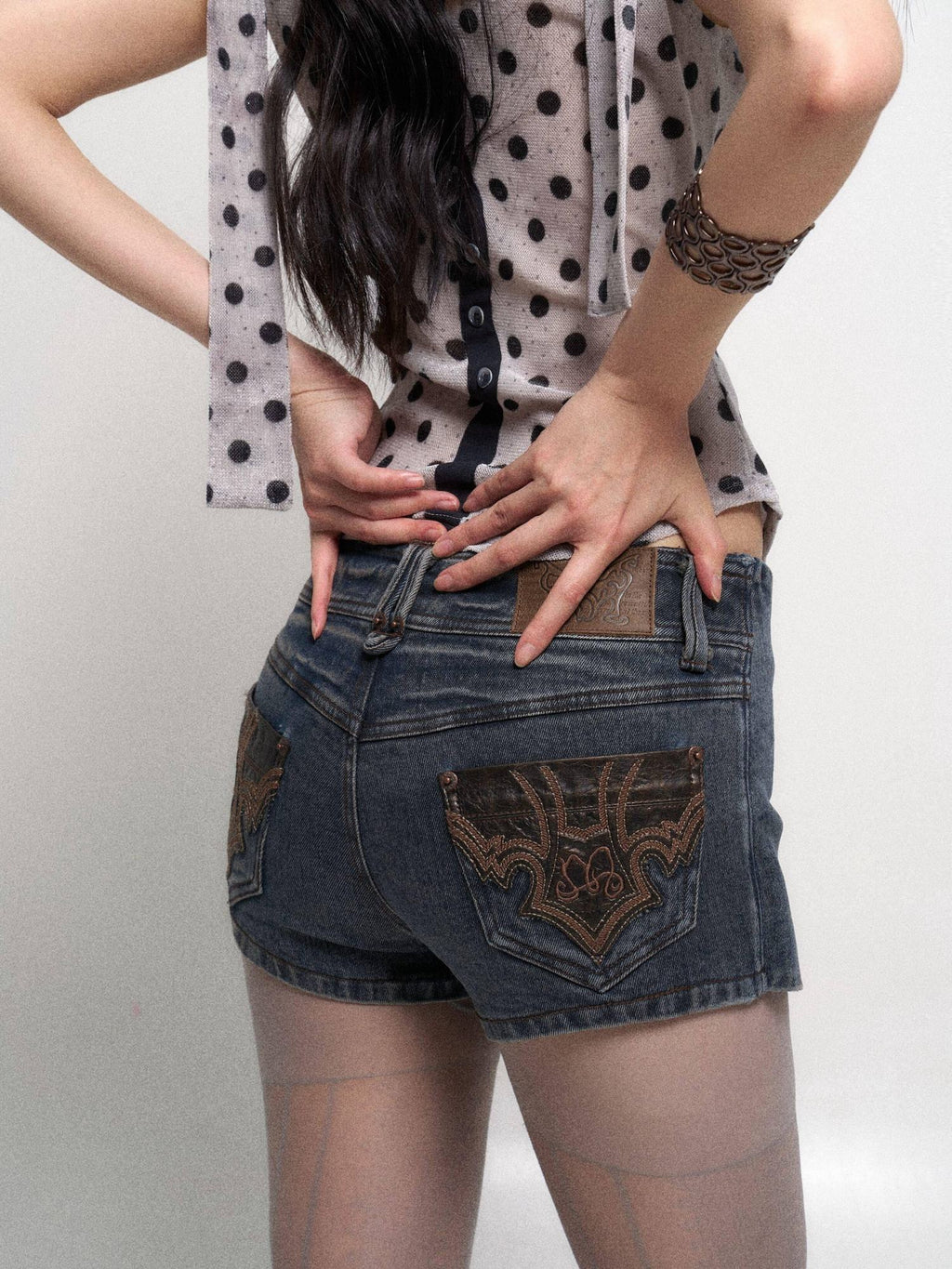 Flowers birds Market Sexy Lined Mid Rise Slim Patchwork Stretch Cotton Women Blue Gray Denim Shorts