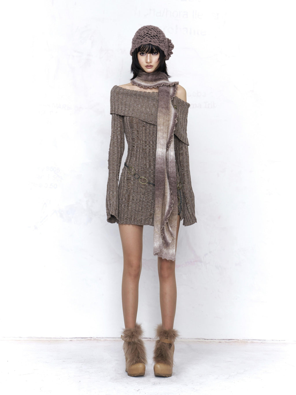 Flowers birds Market Sexy Open Back Distressed One Shoulder Wool Knit Button Detail Women Sweaters